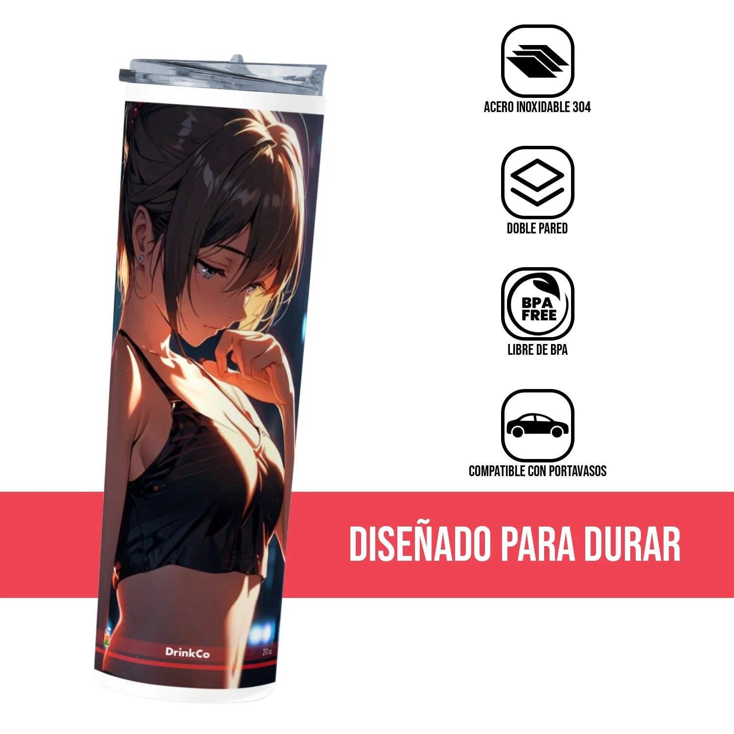 Termo Skinny Tumbler 20 oz de acero inoxidable - Chica Anime 06