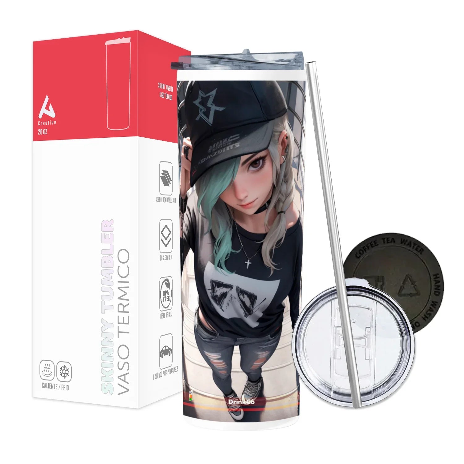 Termo Skinny Tumbler 20 oz de acero inoxidable - Chica Anime 10