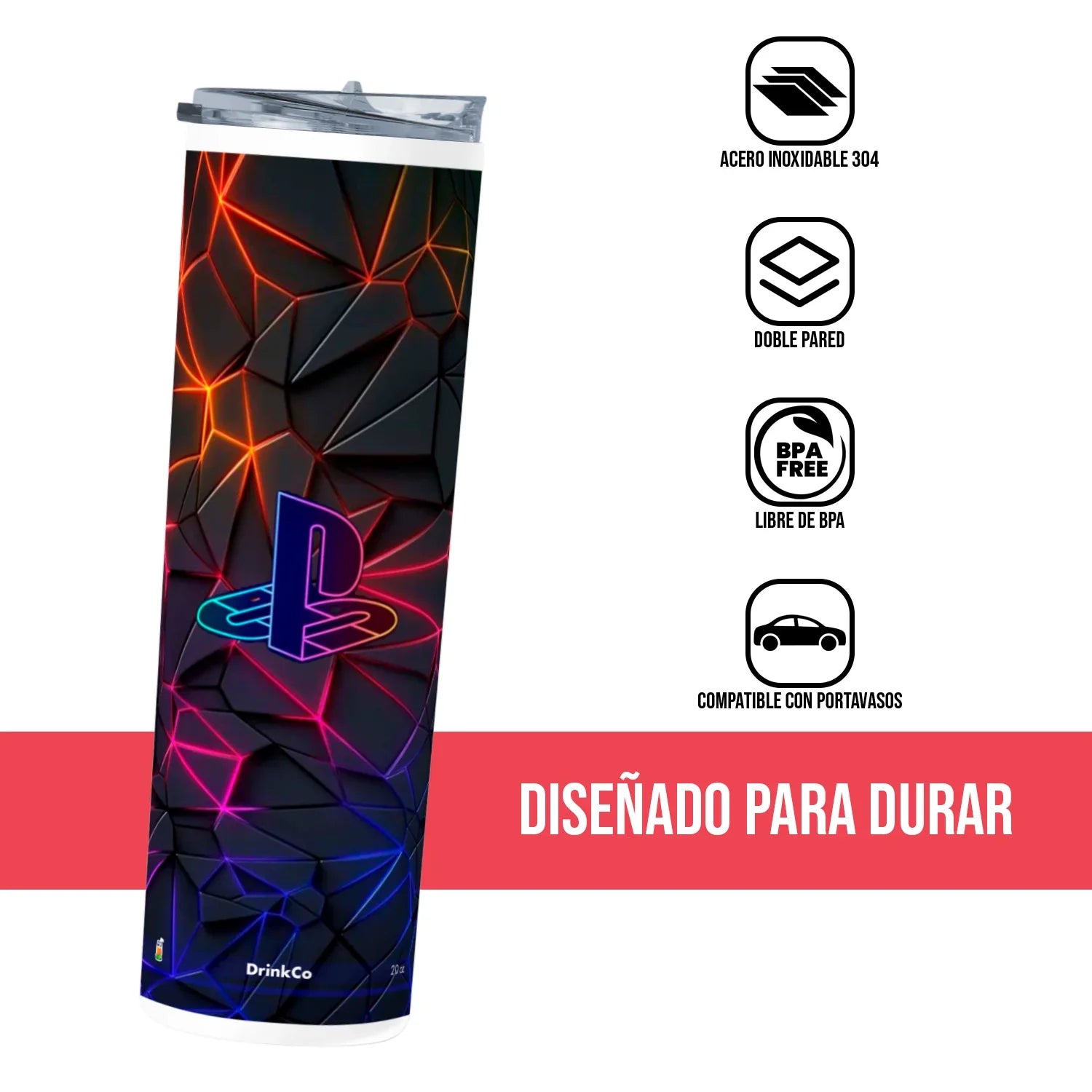 Termo Skinny Tumbler 20 oz de acero inoxidable - Play Station Black