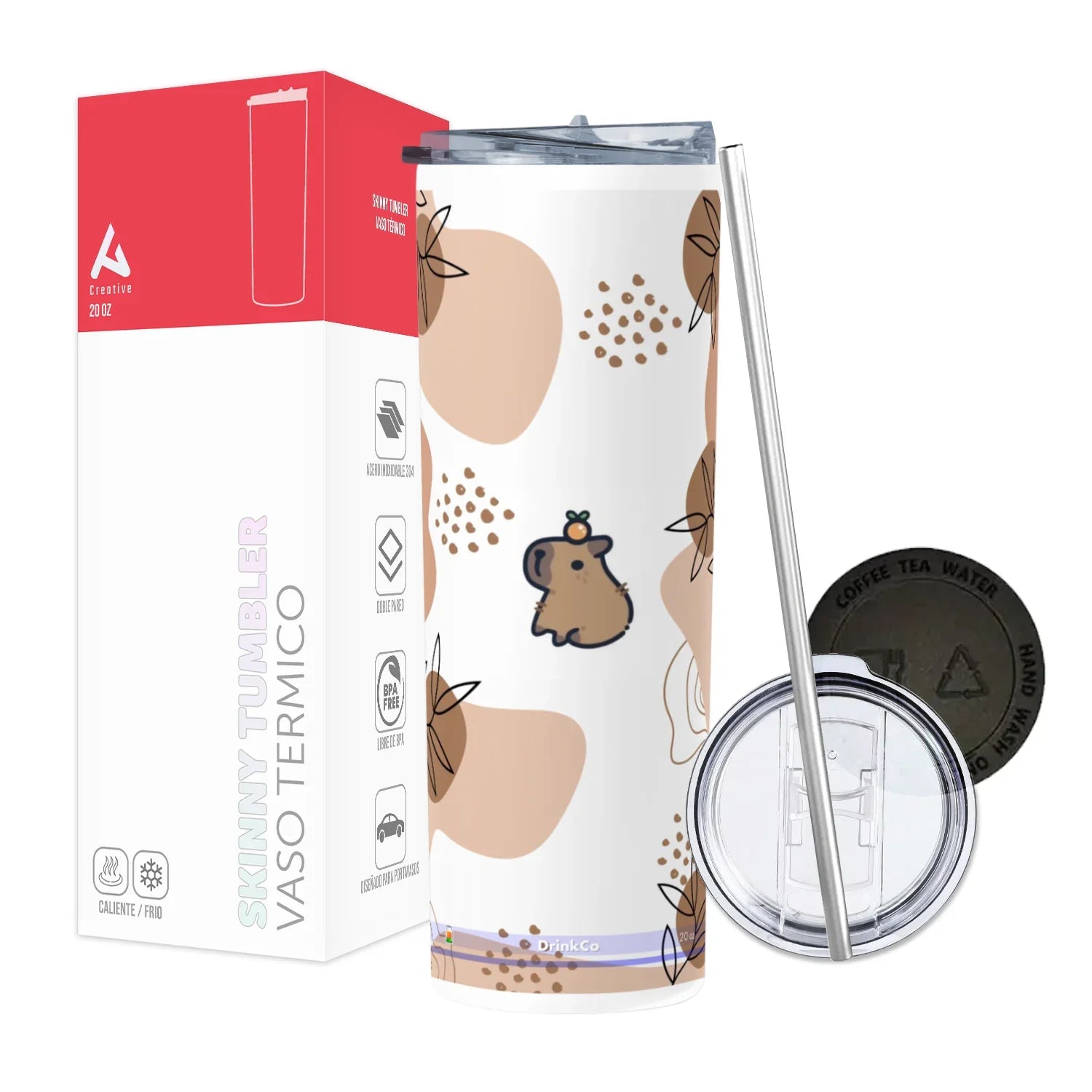 Termo Skinny Tumbler 20 oz de acero inoxidable - Capibara Cafe