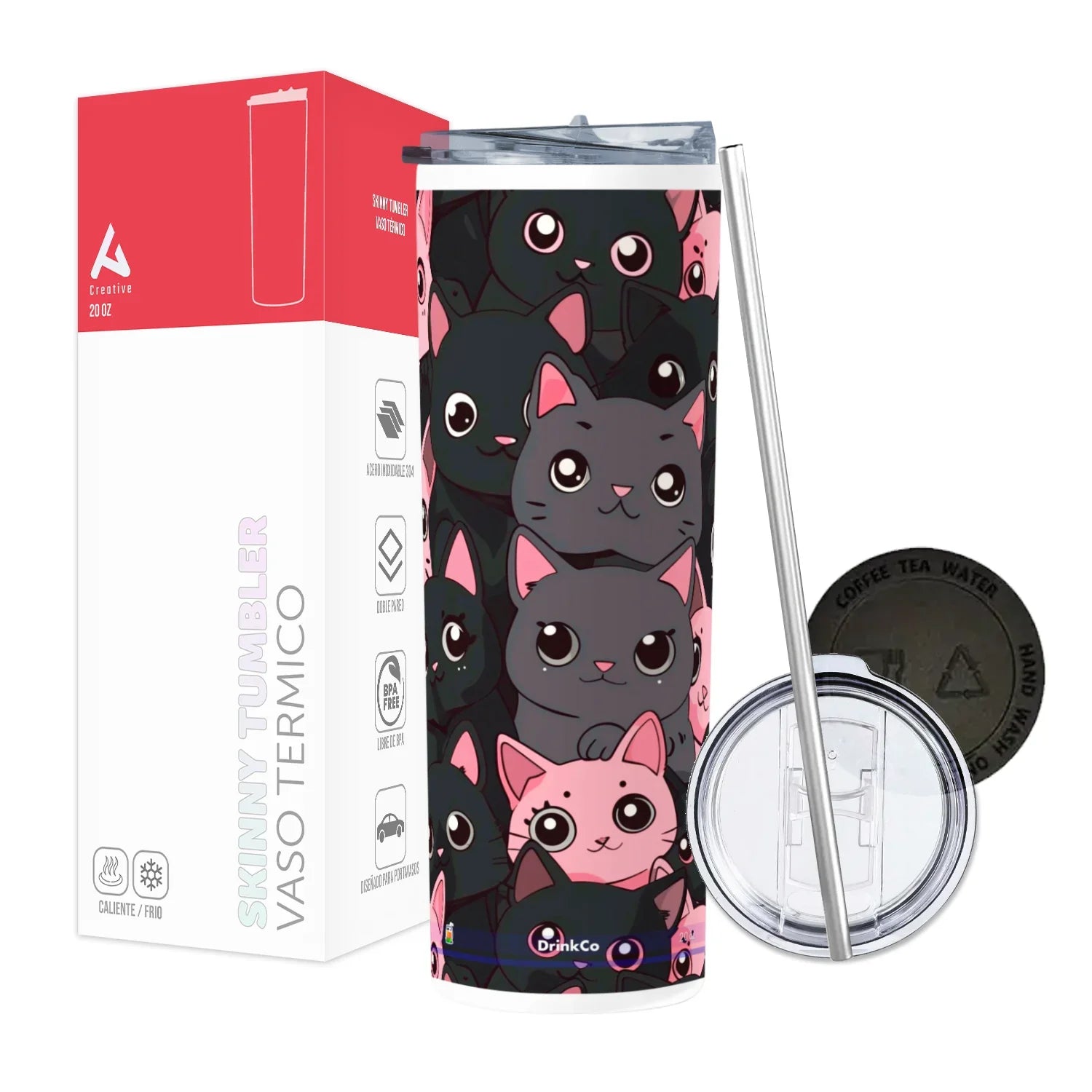 Termo Skinny Tumbler 20 oz de acero inoxidable - Gatitos Patron 01