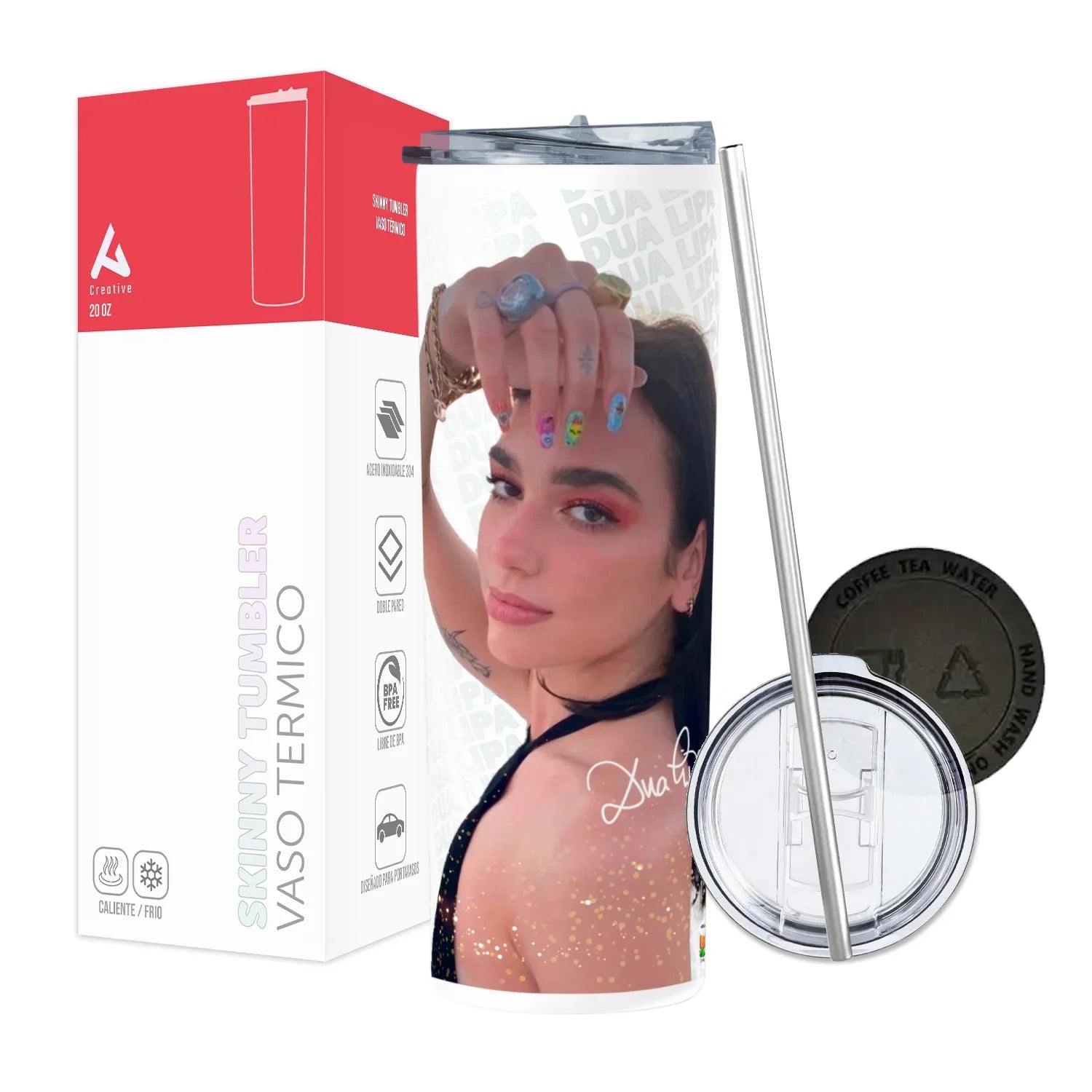 Termo Skinny Tumbler 20 oz de acero inoxidable - Dua Lipa 01