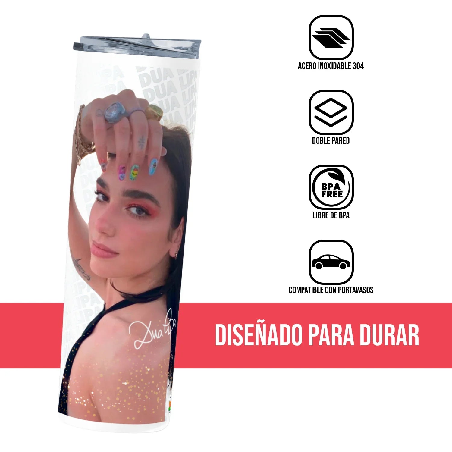 Termo Skinny Tumbler 20 oz de acero inoxidable - Dua Lipa 01