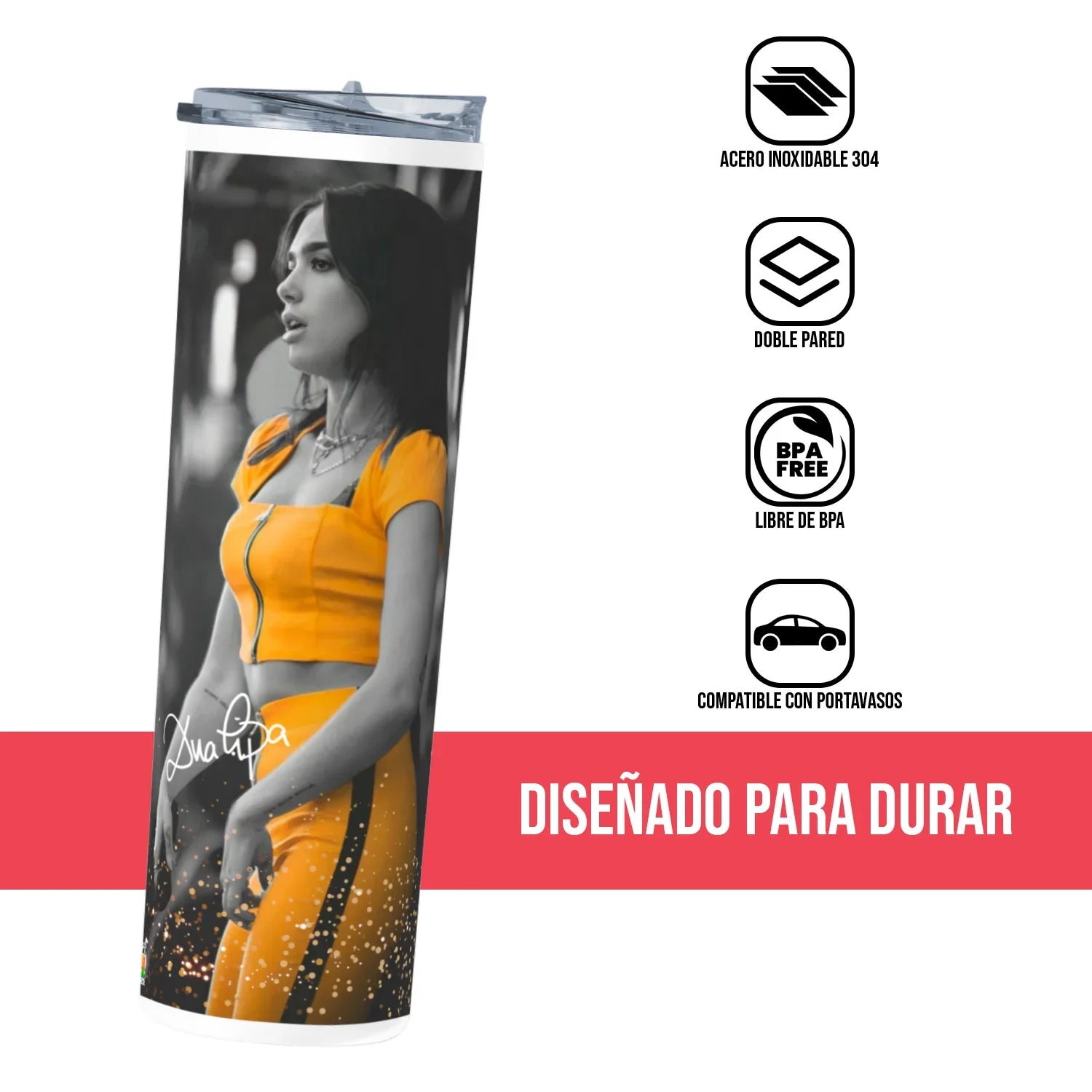 Termo Skinny Tumbler 20 oz de acero inoxidable - Dua Lipa 02