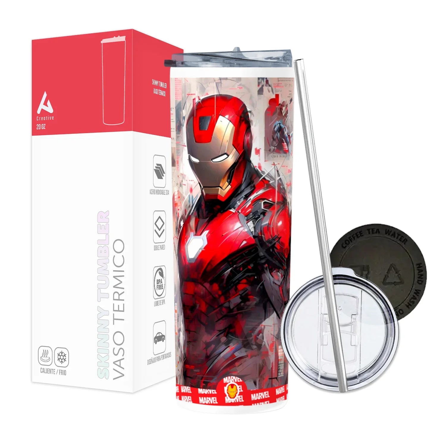 Termo Skinny Tumbler 20 oz de acero inoxidable - Iron Man