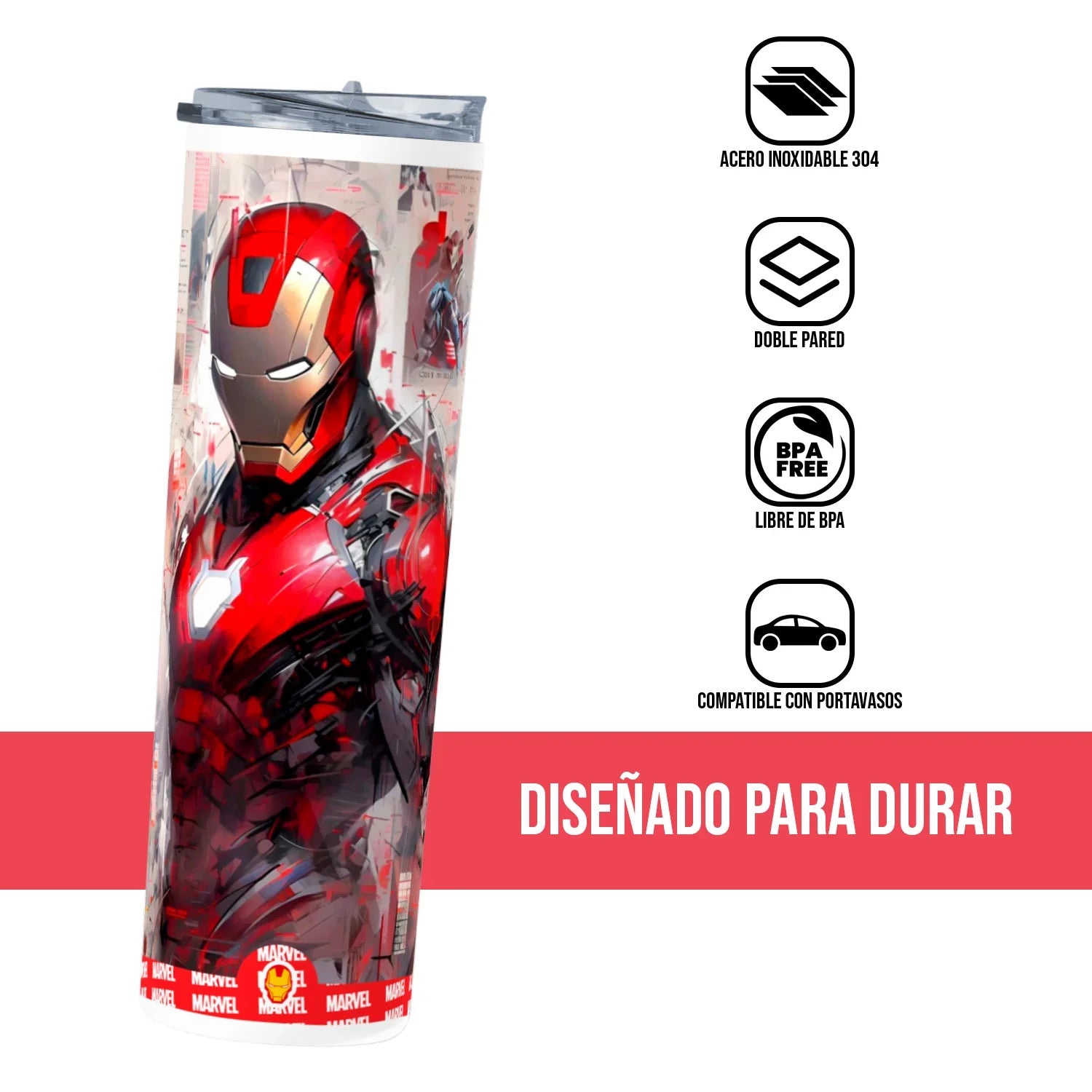 Termo Skinny Tumbler 20 oz de acero inoxidable - Iron Man