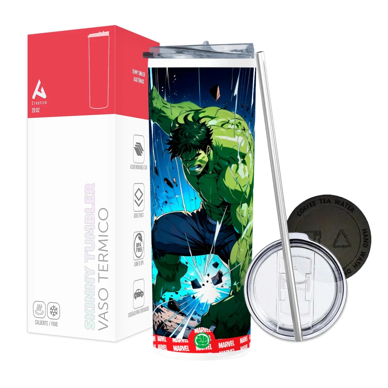 Termo Skinny Tumbler 20 oz de acero inoxidable - Hulk
