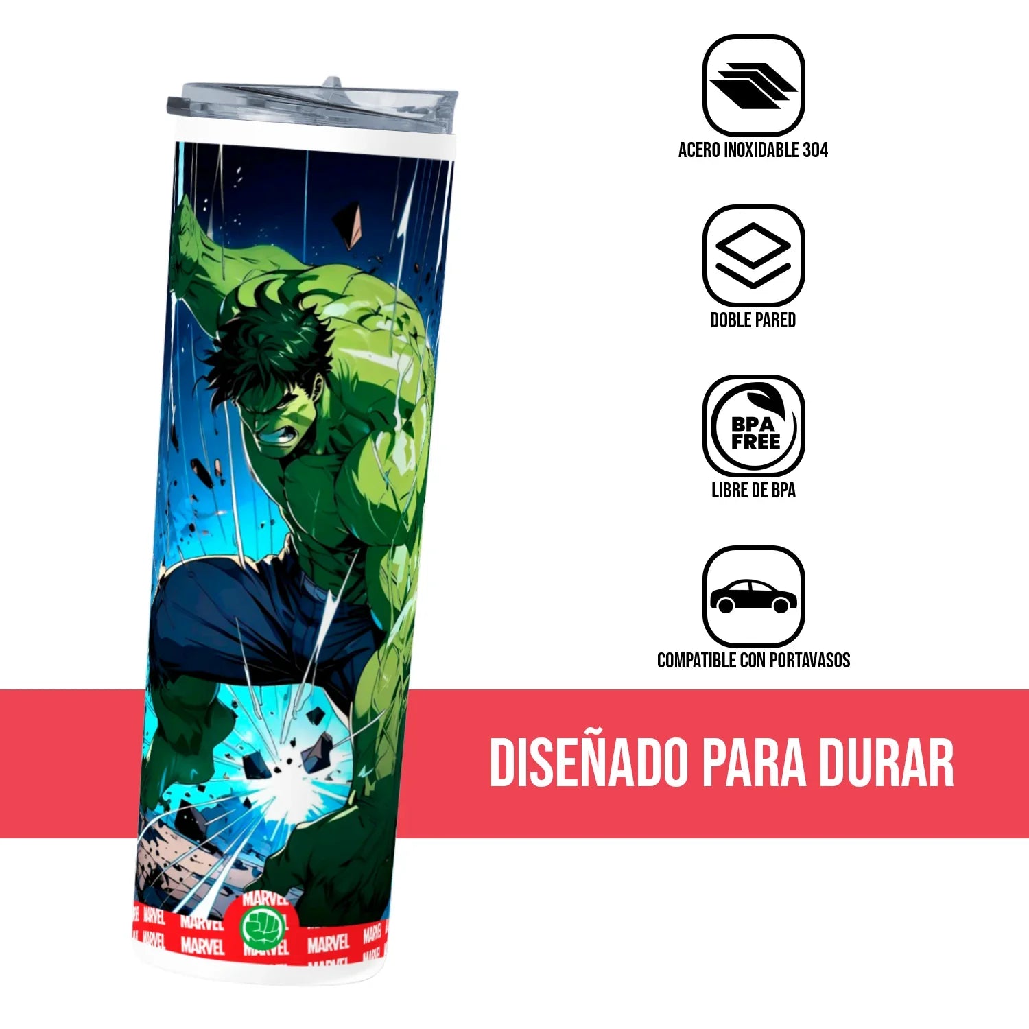 Termo Skinny Tumbler 20 oz de acero inoxidable - Hulk