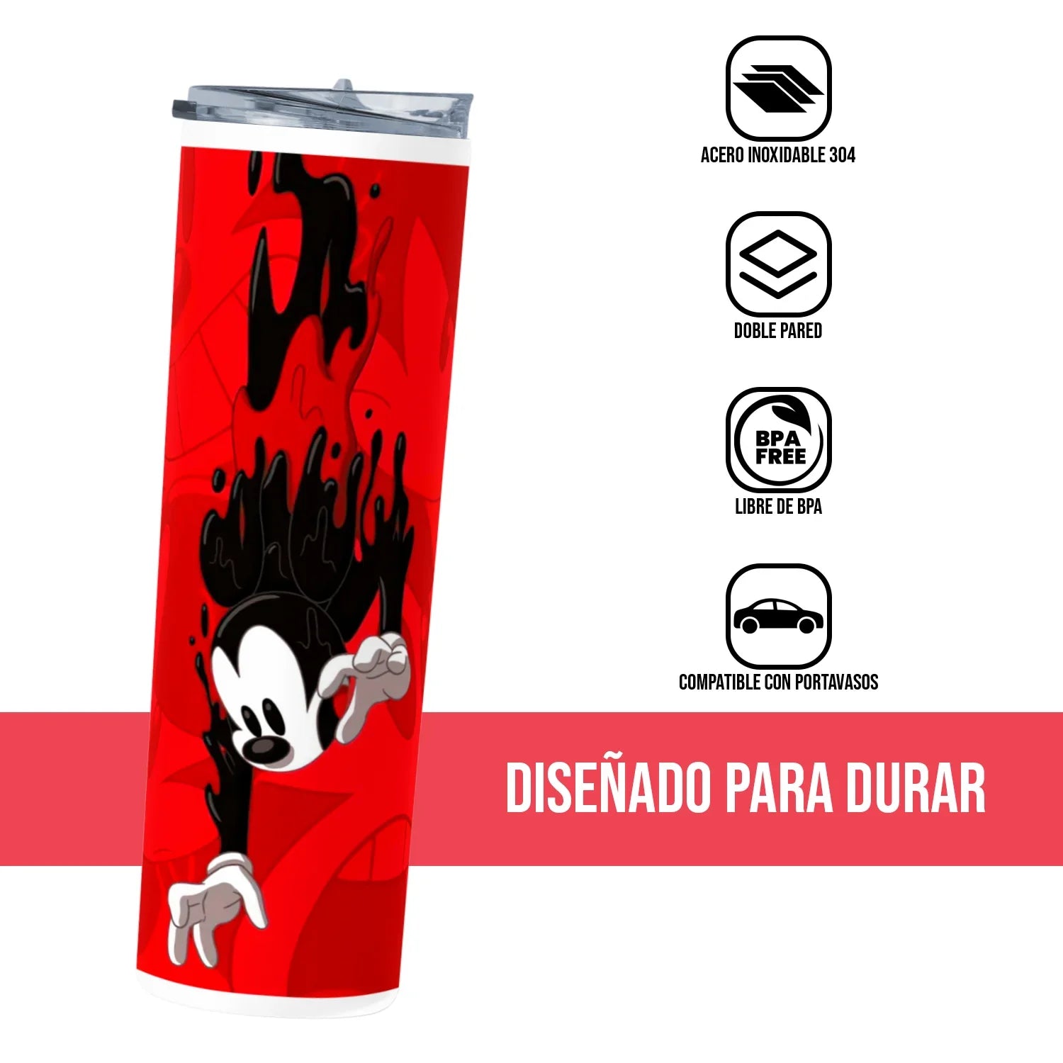 Termo Skinny Tumbler 20 oz de acero inoxidable - Mickey Cayendo