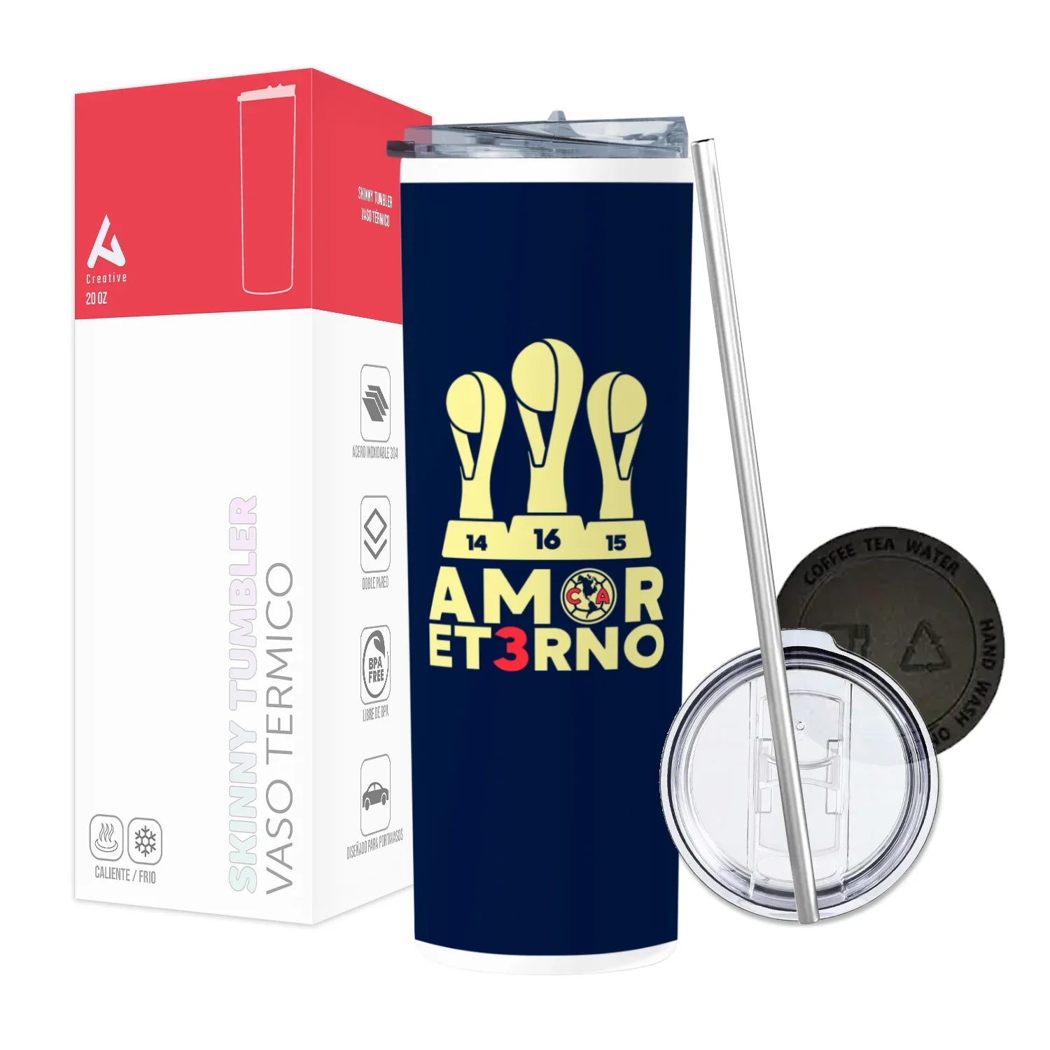 Termo Skinny Tumbler 20 oz de acero inoxidable - Club America Amor Eterno Azul