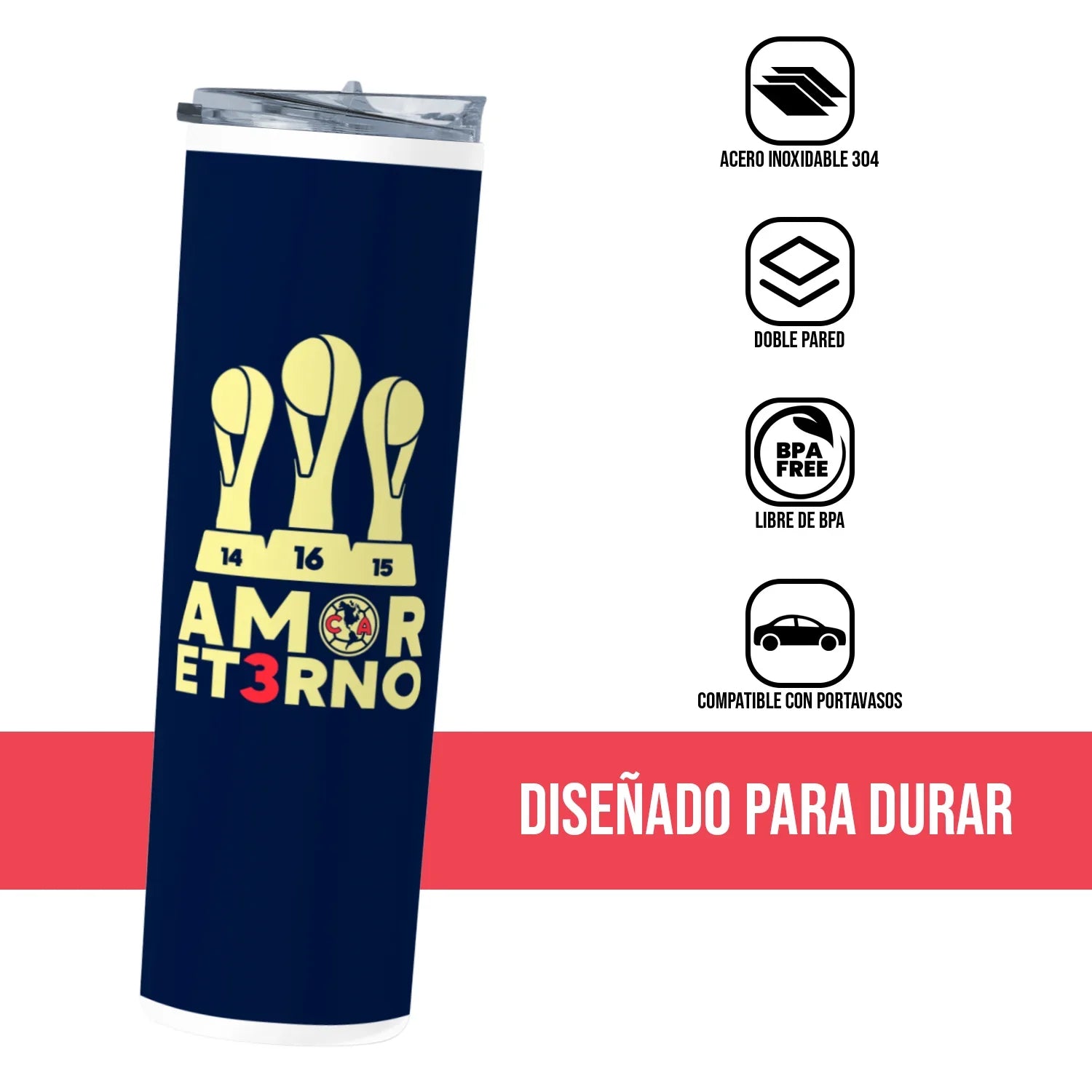 Termo Skinny Tumbler 20 oz de acero inoxidable - Club America Amor Eterno Azul