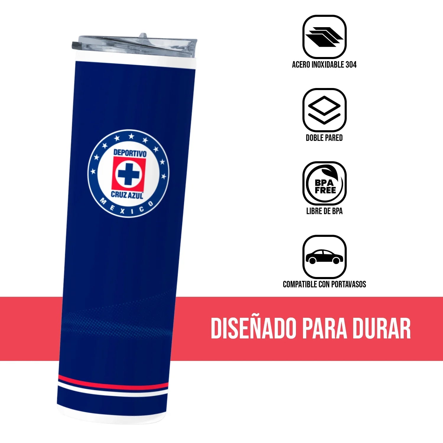 Termo Skinny Tumbler 20 oz de acero inoxidable - Cruz Azul