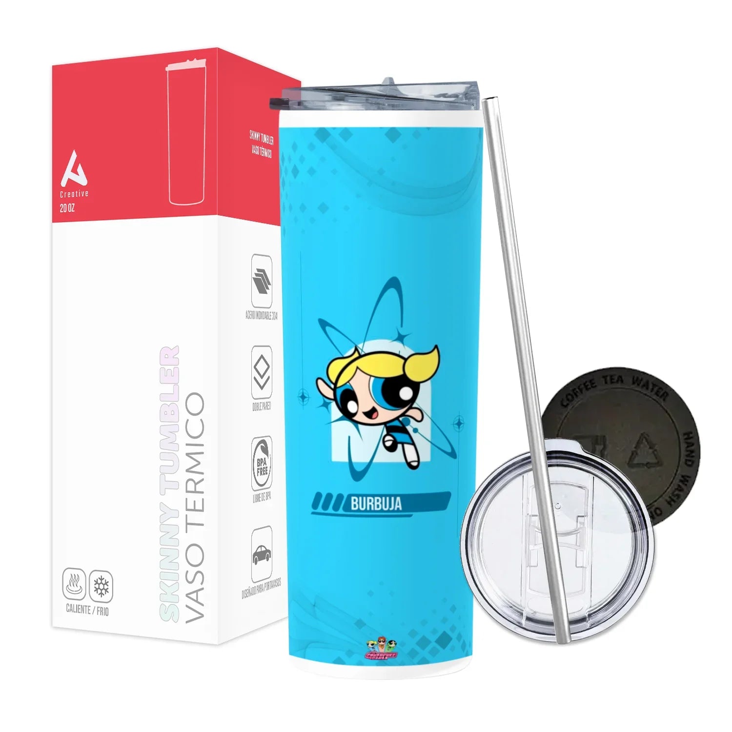 Termo Skinny Tumbler 20 oz de acero inoxidable - Chicas Superpoderosas Burbuja