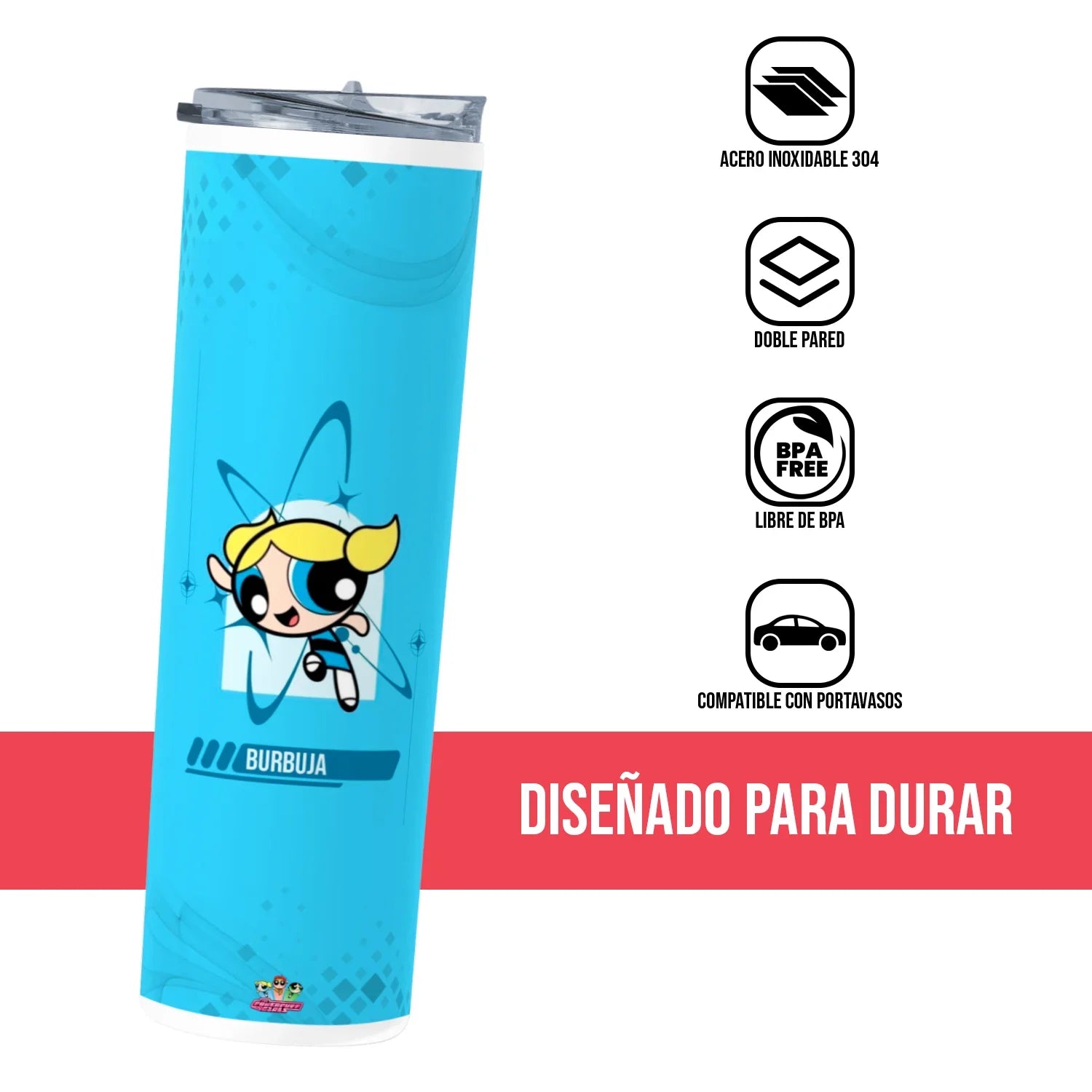 Termo Skinny Tumbler 20 oz de acero inoxidable - Chicas Superpoderosas Burbuja