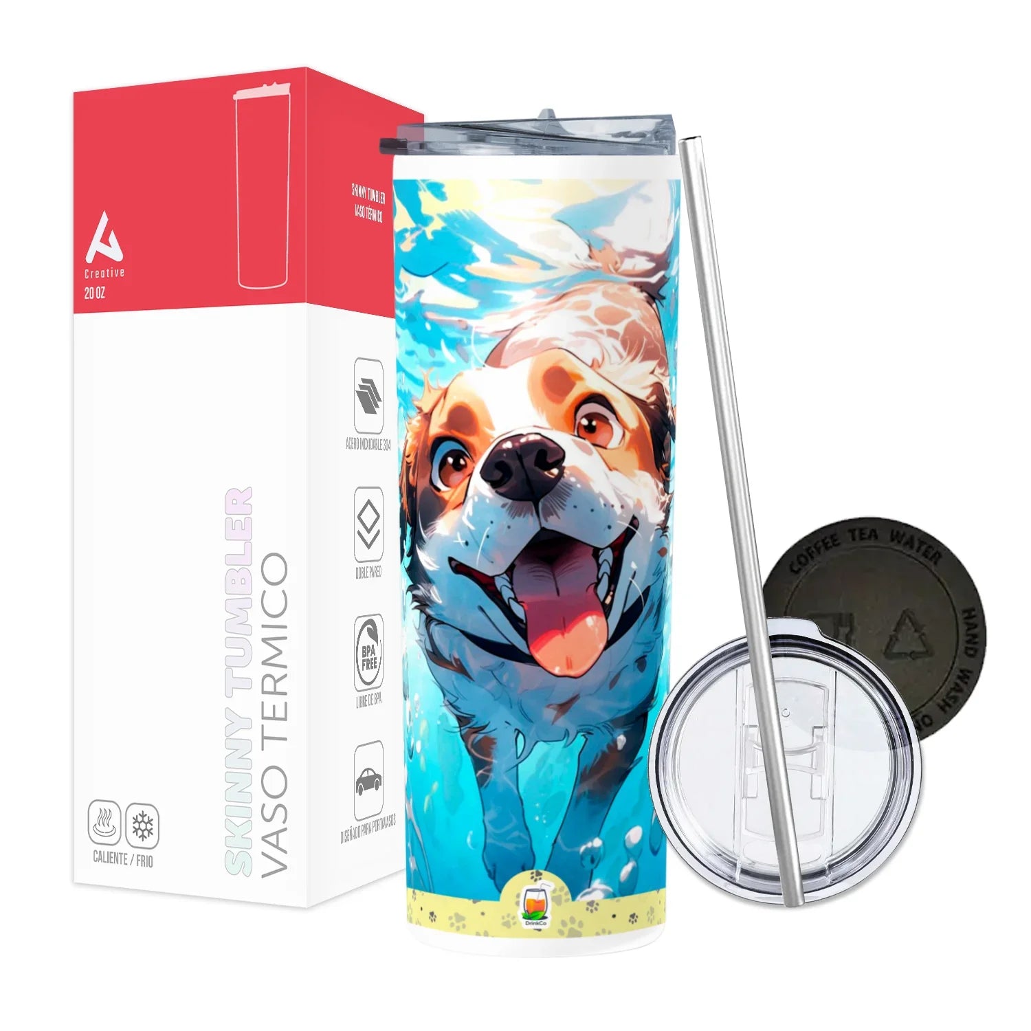 Termo Skinny Tumbler 20 oz de acero inoxidable - Perrito bajo el agua