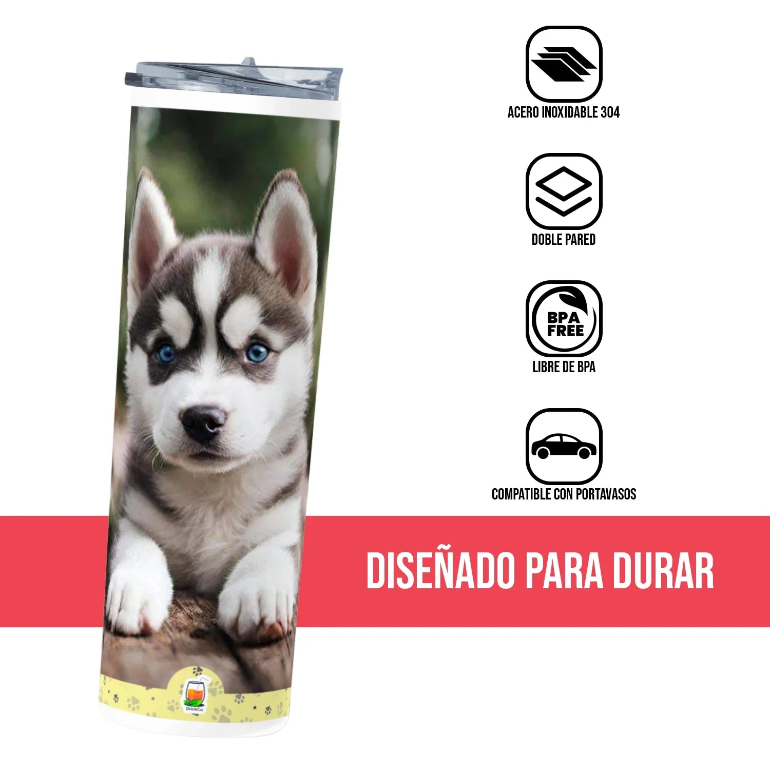 Termo Skinny Tumbler 20 oz de acero inoxidable - Perrito Husky