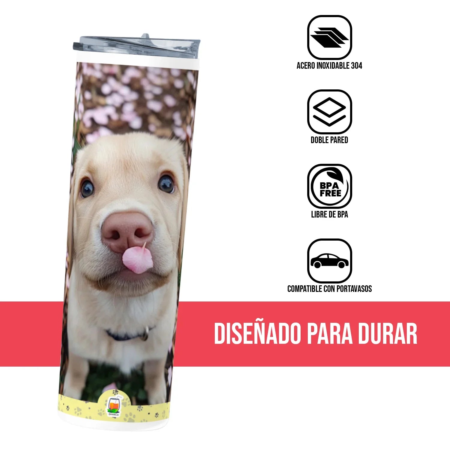 Termo Skinny Tumbler 20 oz de acero inoxidable - Perrito Labrador