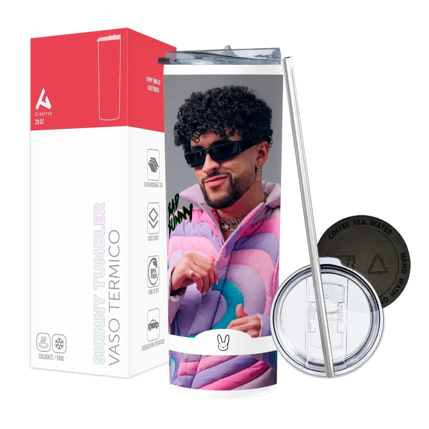 Termo Skinny Tumbler 20 oz de acero inoxidable - Bad Bunny