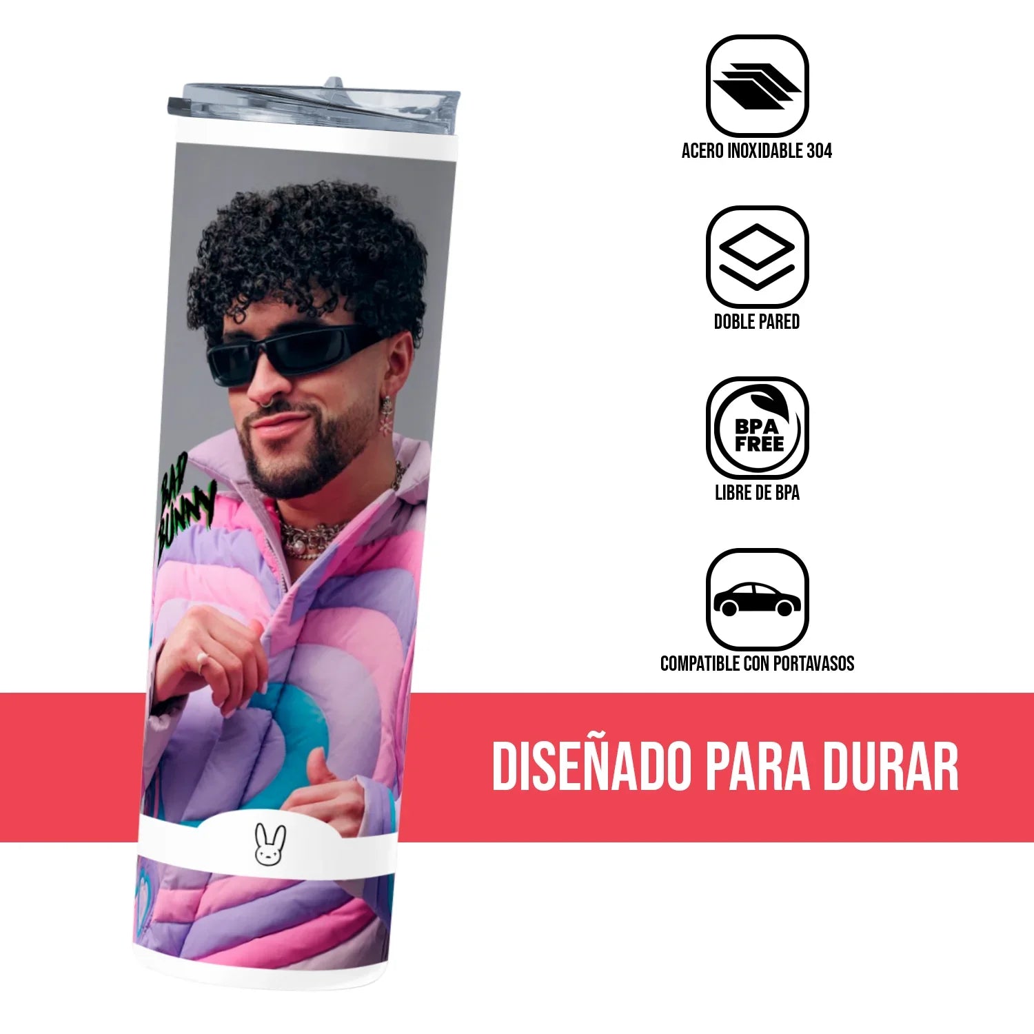 Termo Skinny Tumbler 20 oz de acero inoxidable - Bad Bunny