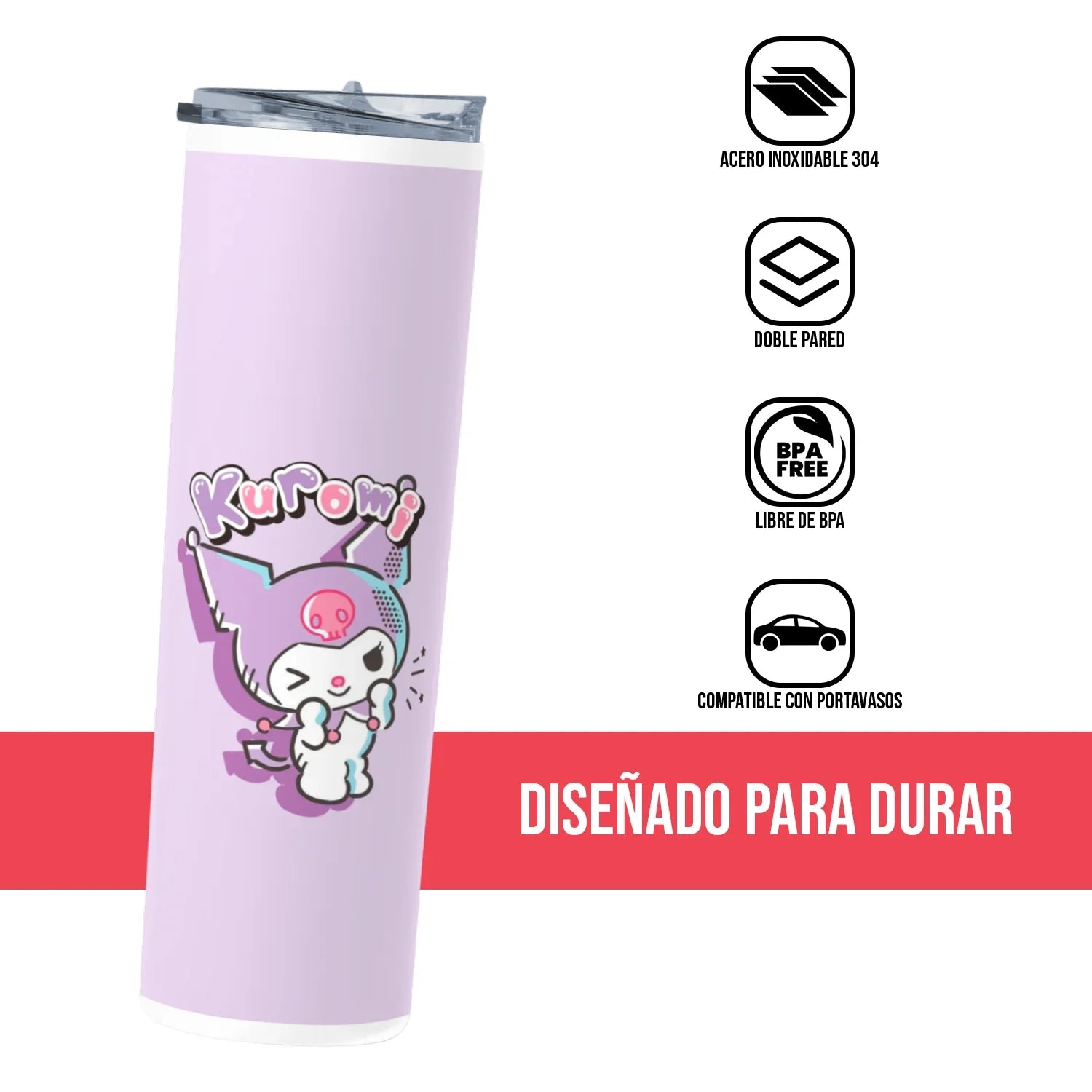 Termo Skinny Tumbler 20 oz de acero inoxidable - Kuromi 2
