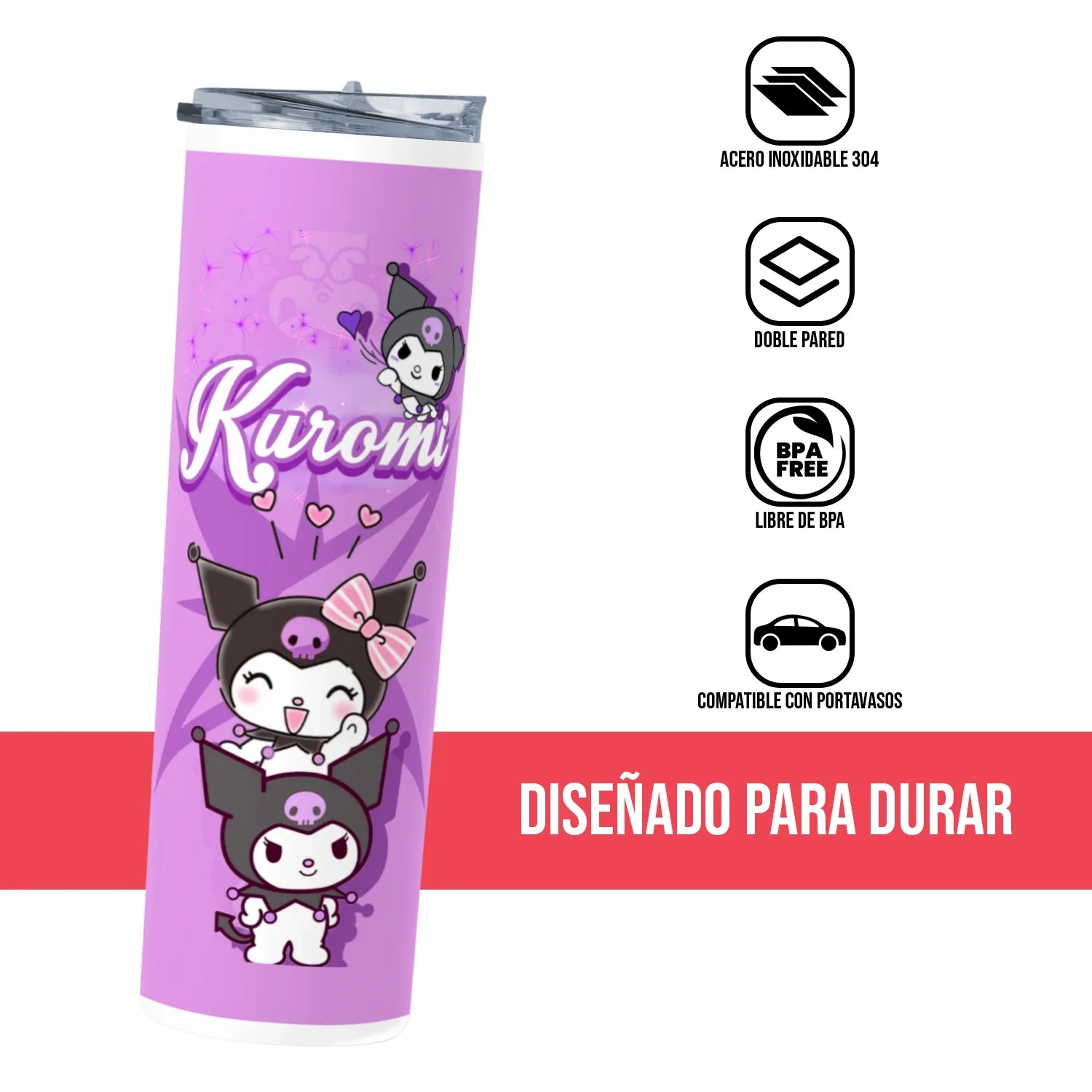 Termo Skinny Tumbler 20 oz de acero inoxidable - Kuromi 3