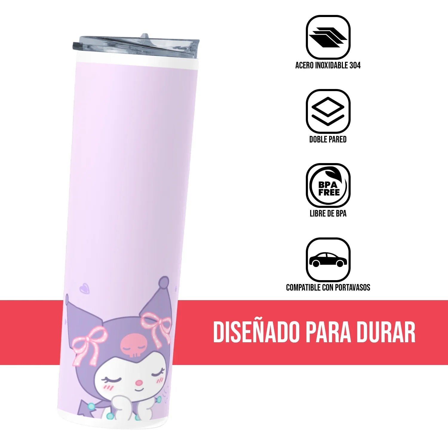 Termo Skinny Tumbler 20 oz de acero inoxidable - Kuromi 4