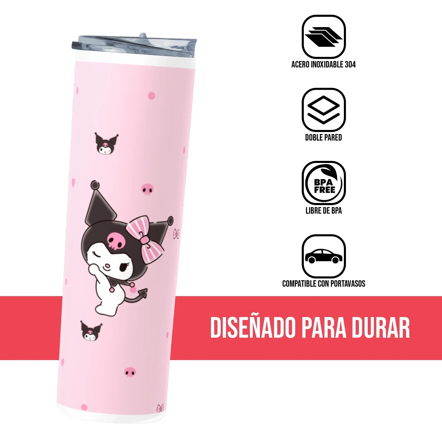 Termo Skinny Tumbler 20 oz de acero inoxidable - Kuromi 5