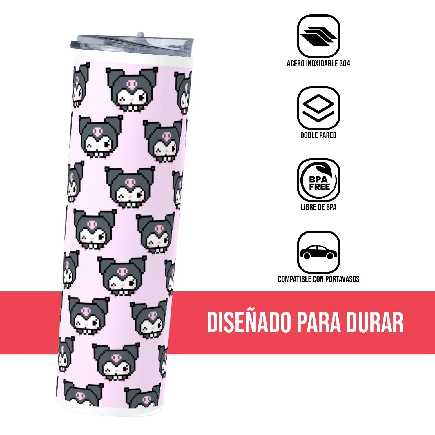Termo Skinny Tumbler 20 oz de acero inoxidable - Kuromi 6