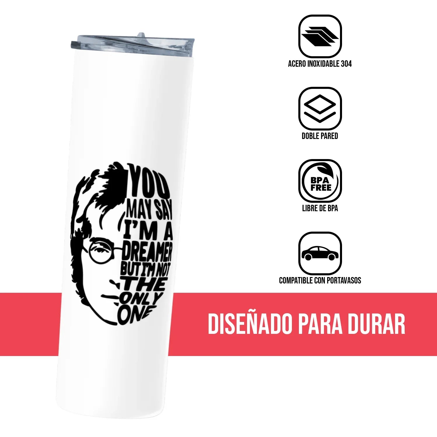 Termo Skinny Tumbler 20 oz de acero inoxidable - John Lennon