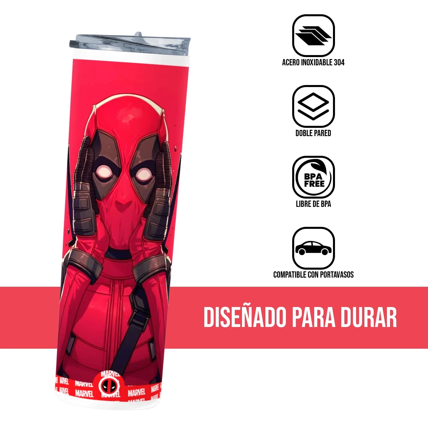 Termo Skinny Tumbler 20 oz de acero inoxidable - Marvel Deadpool