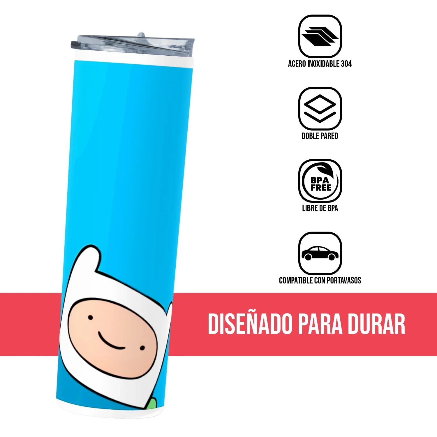 Termo Skinny Tumbler 20 oz de acero inoxidable - Hora de Aventura Finn