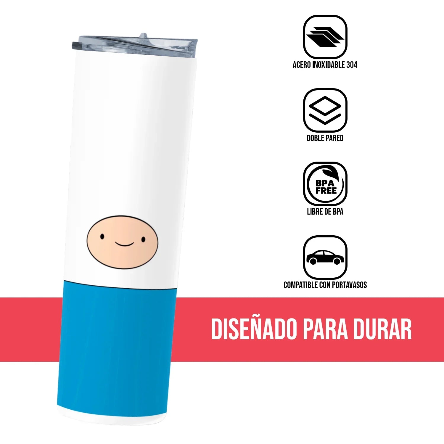 Termo Skinny Tumbler 20 oz de acero inoxidable - Hora de Aventura Finn 2