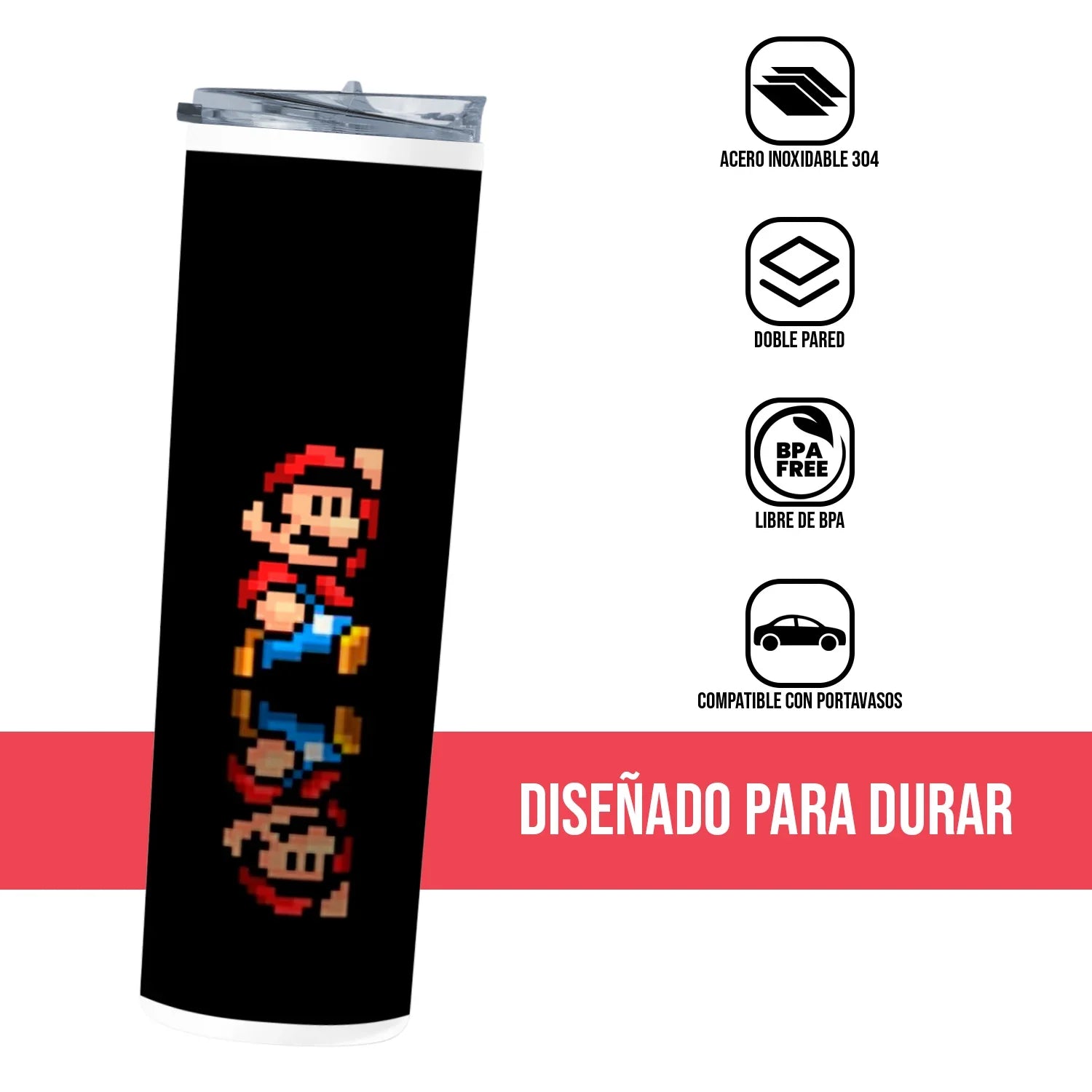 Termo Skinny Tumbler 20 oz de acero inoxidable - Nintendo Mario Bros