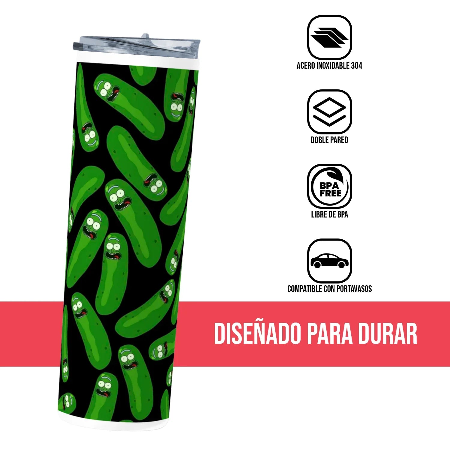 Termo Skinny Tumbler 20 oz de acero inoxidable - Pepinillo Rick