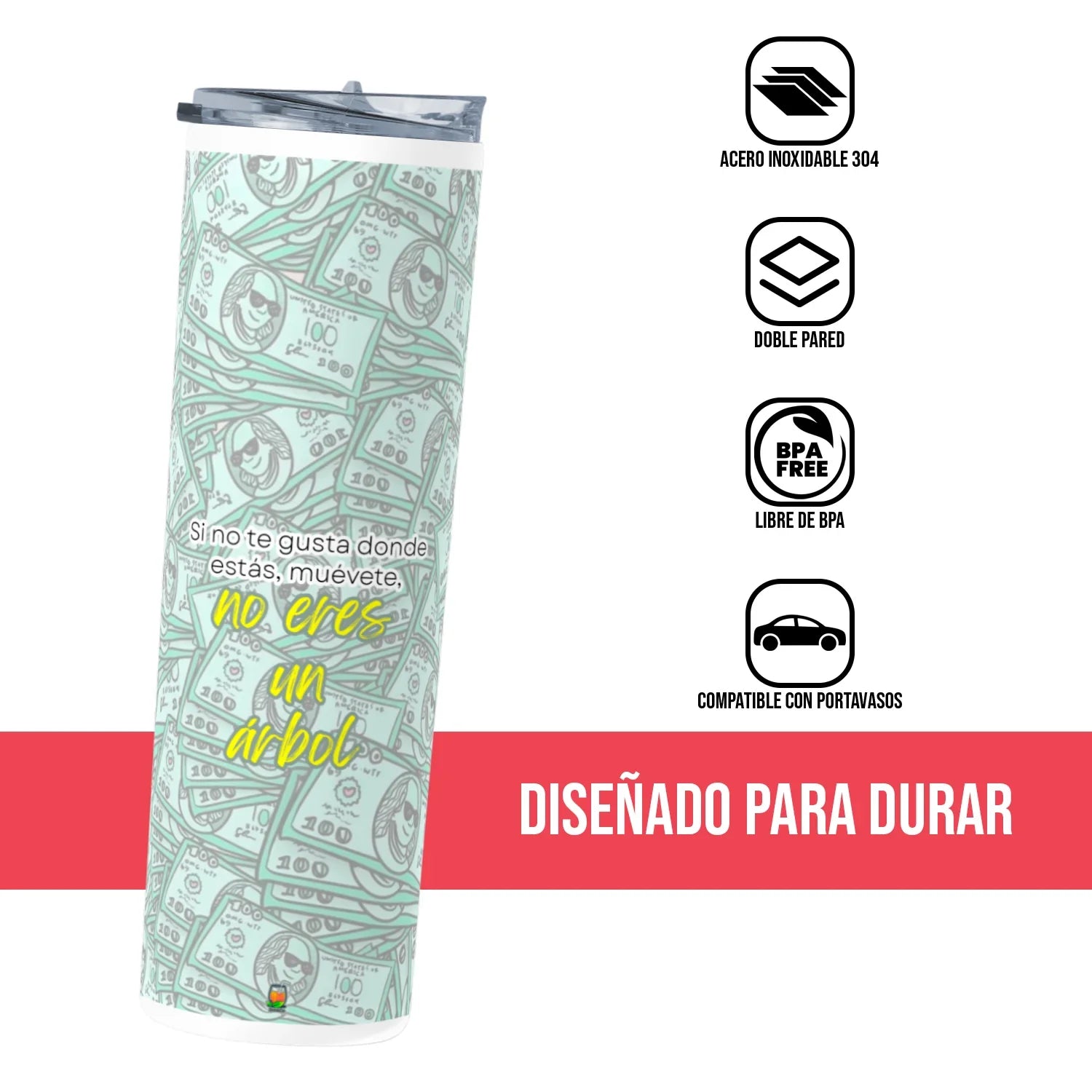 Termo Skinny Tumbler 20 oz de acero inoxidable - Frases motivacionales
