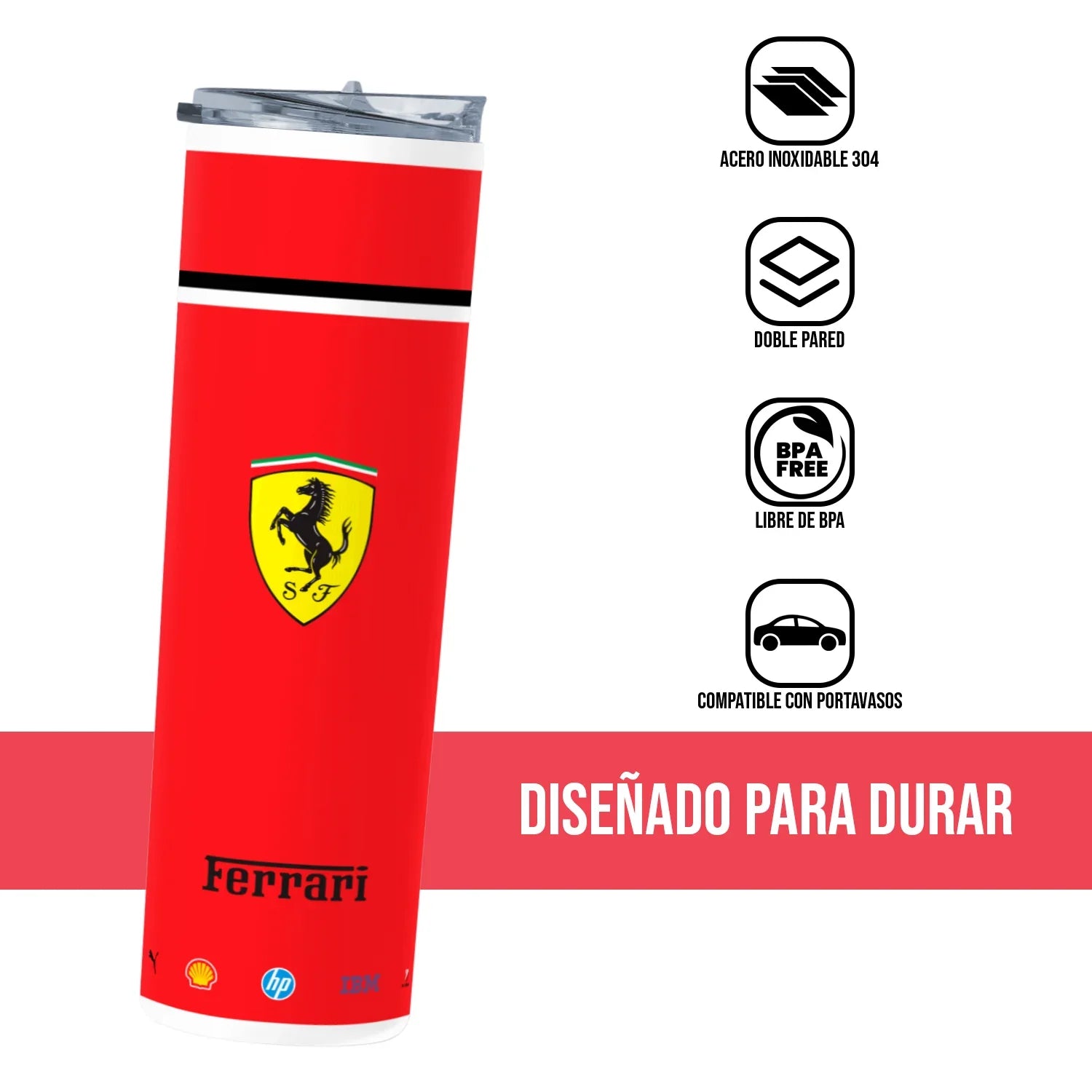 Termo Skinny Tumbler 20 oz de acero inoxidable - Ferrari