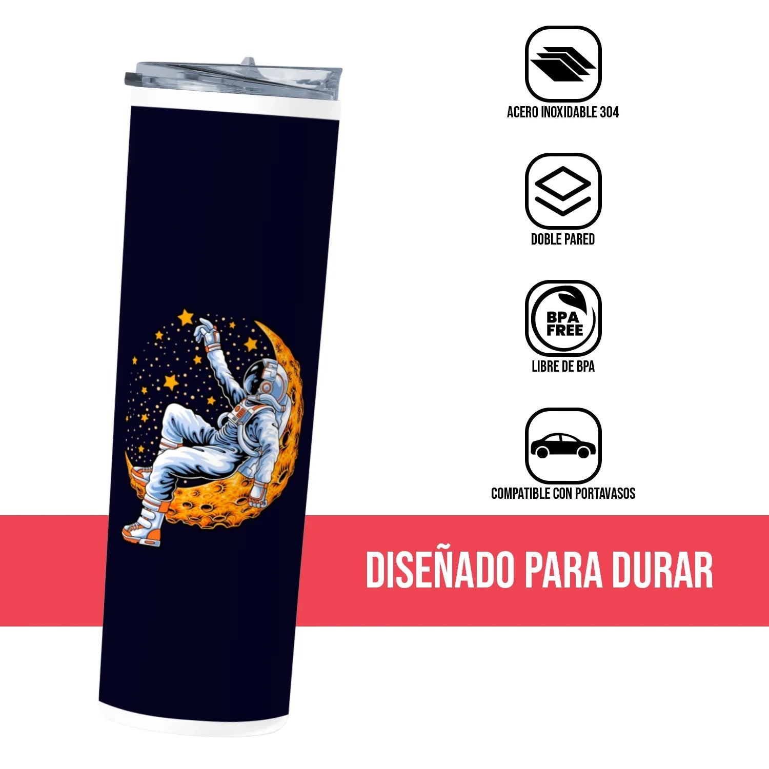 Termo Skinny Tumbler 20 oz de acero inoxidable - Astronauta sentado en la luna