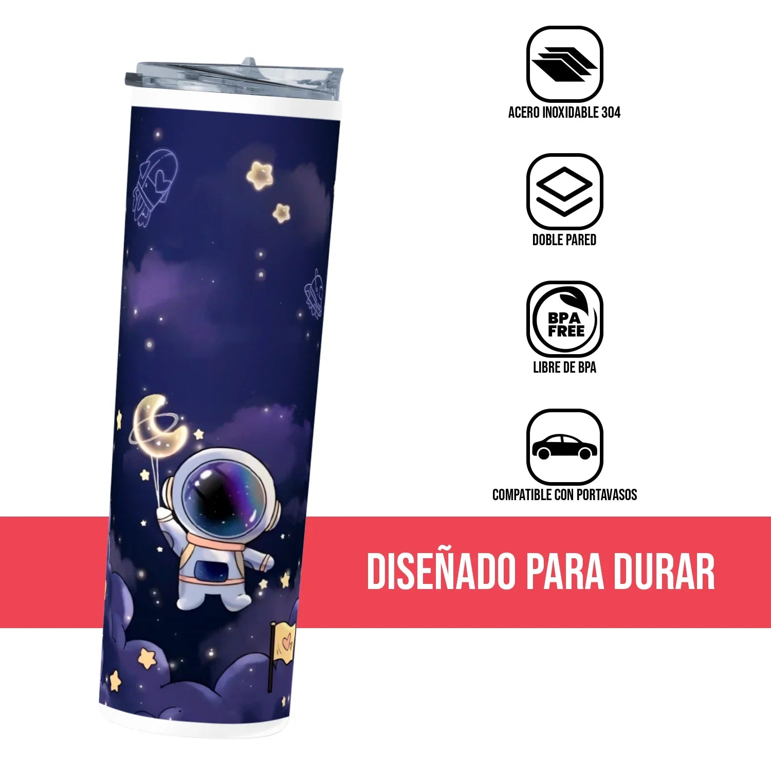 Termo Skinny Tumbler 20 oz de acero inoxidable - Pequeño astronauta