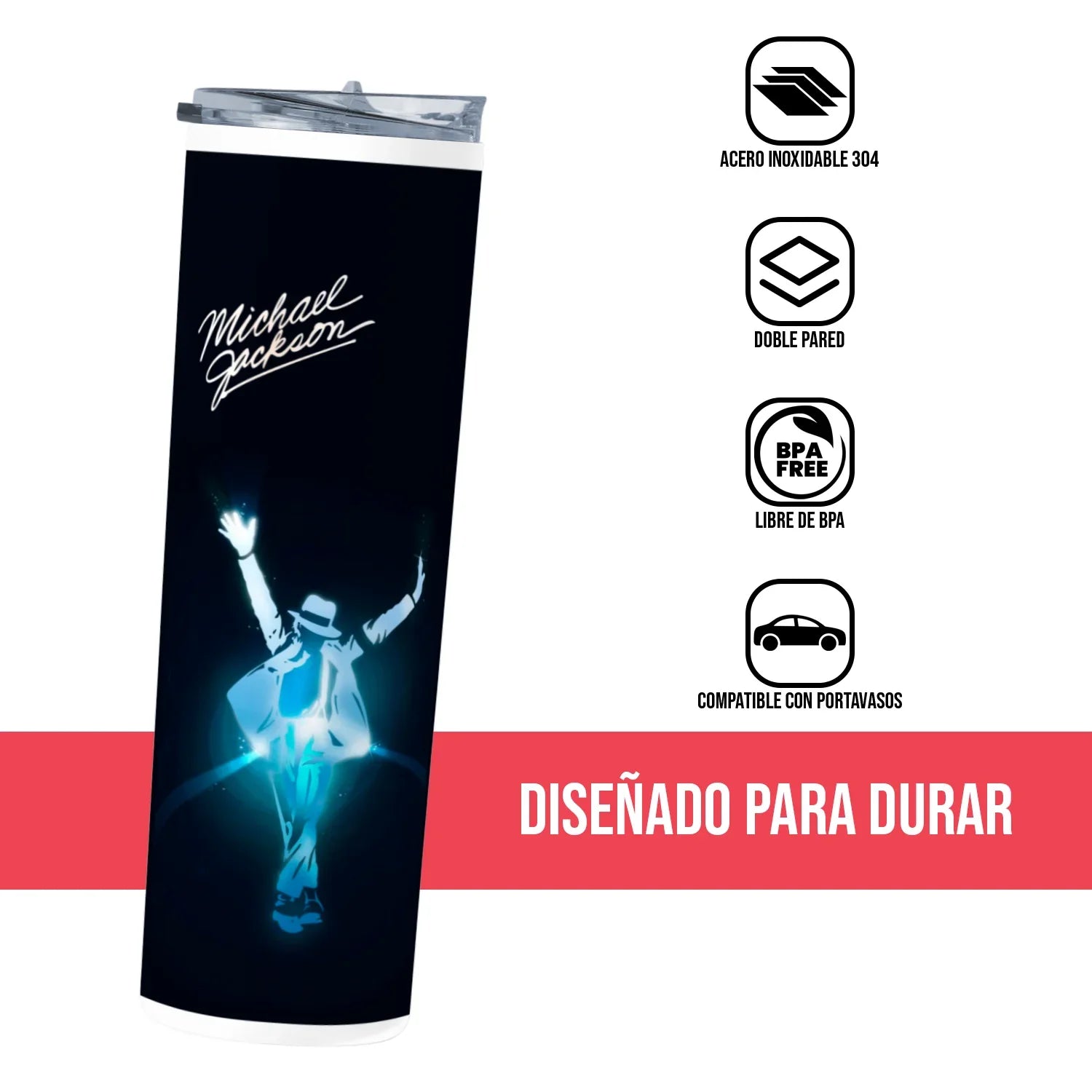 Termo Skinny Tumbler 20 oz de acero inoxidable - Michael Jackson