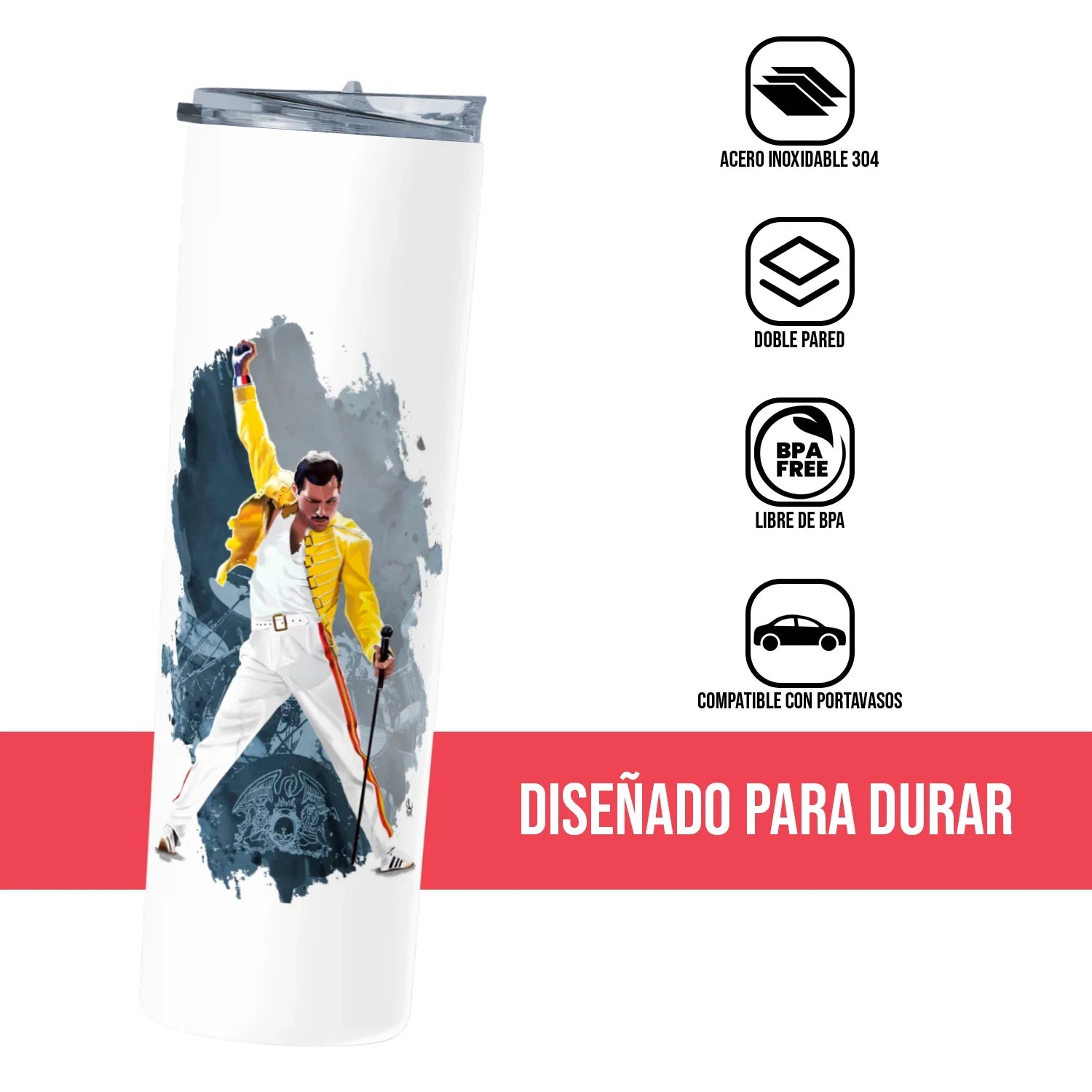 Termo Skinny Tumbler 20 oz de acero inoxidable - Freddy Mercury