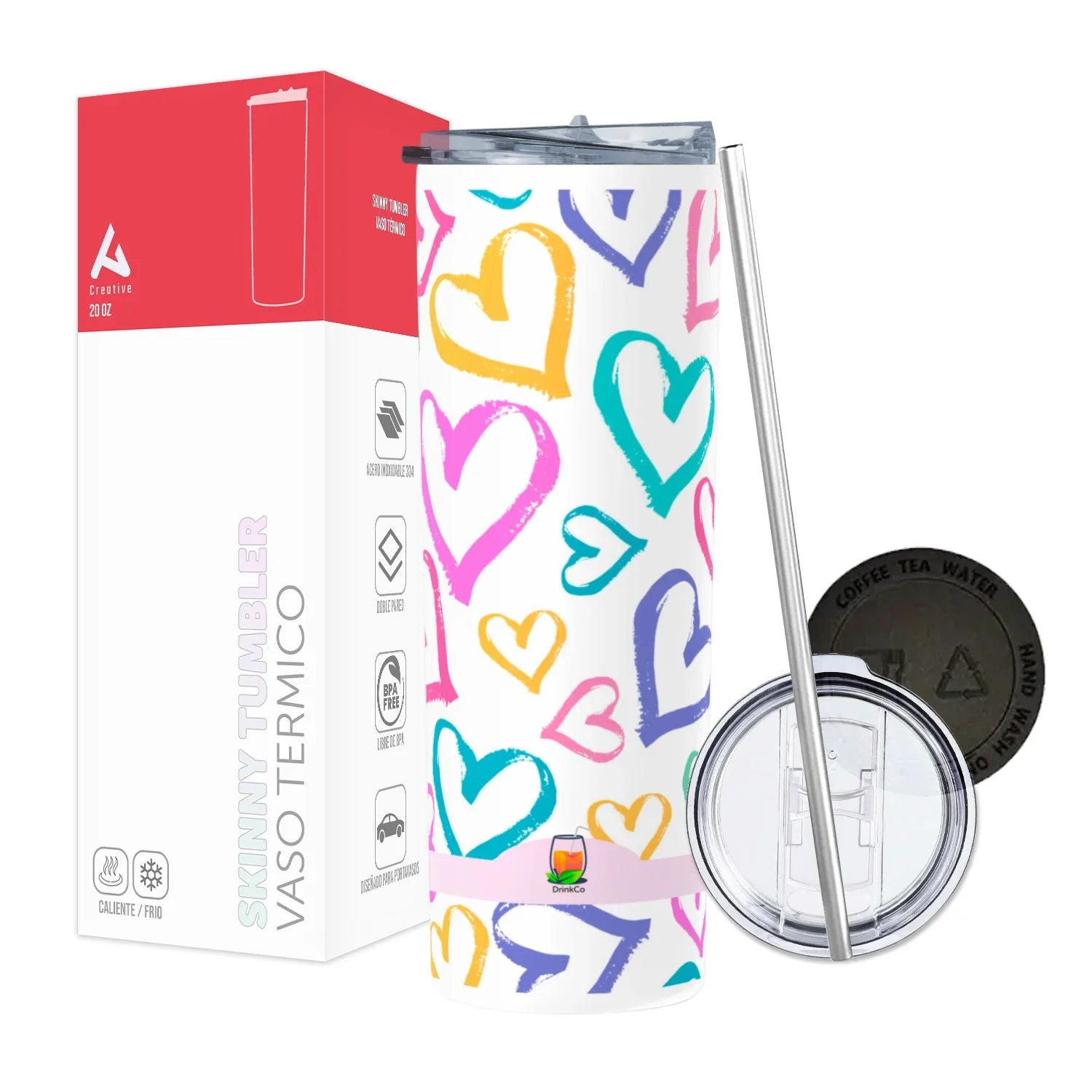 Termo Skinny Tumbler 20 oz de acero inoxidable - Corazones