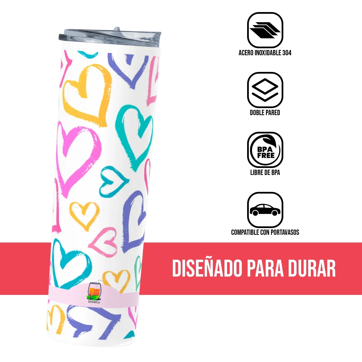 Termo Skinny Tumbler 20 oz de acero inoxidable - Corazones