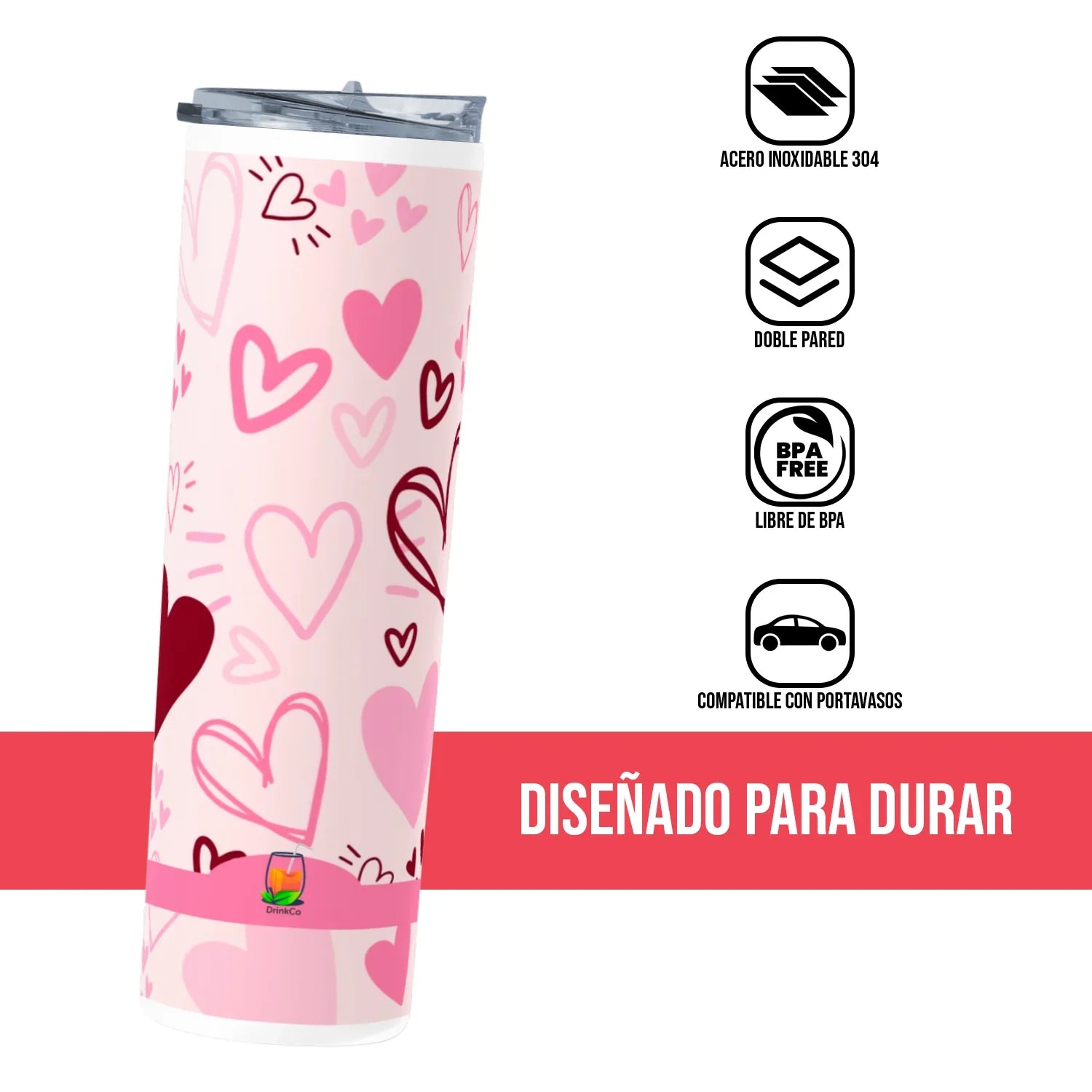 Termo Skinny Tumbler 20 oz de acero inoxidable - Corazones 2