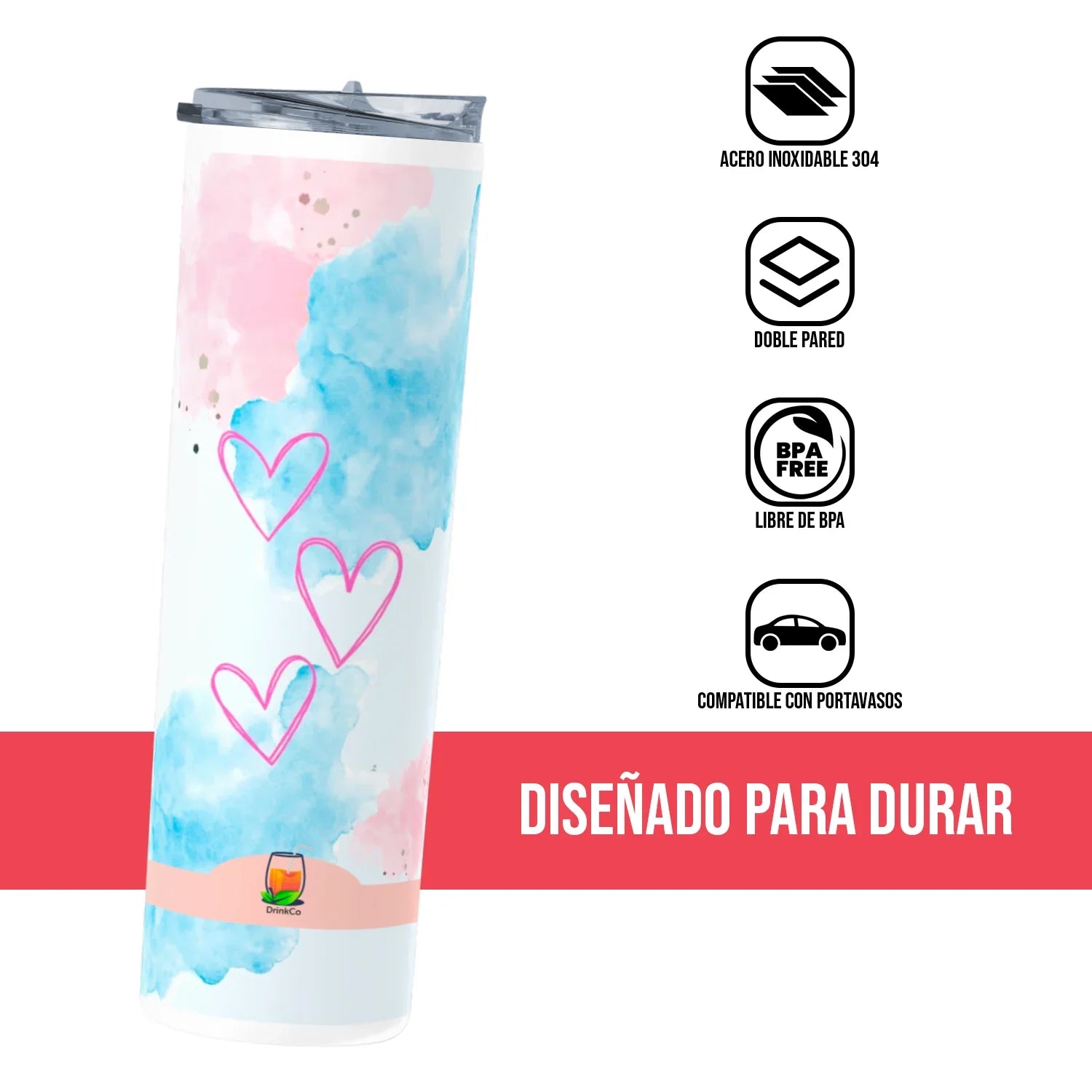 Termo Skinny Tumbler 20 oz de acero inoxidable - Corazones 3