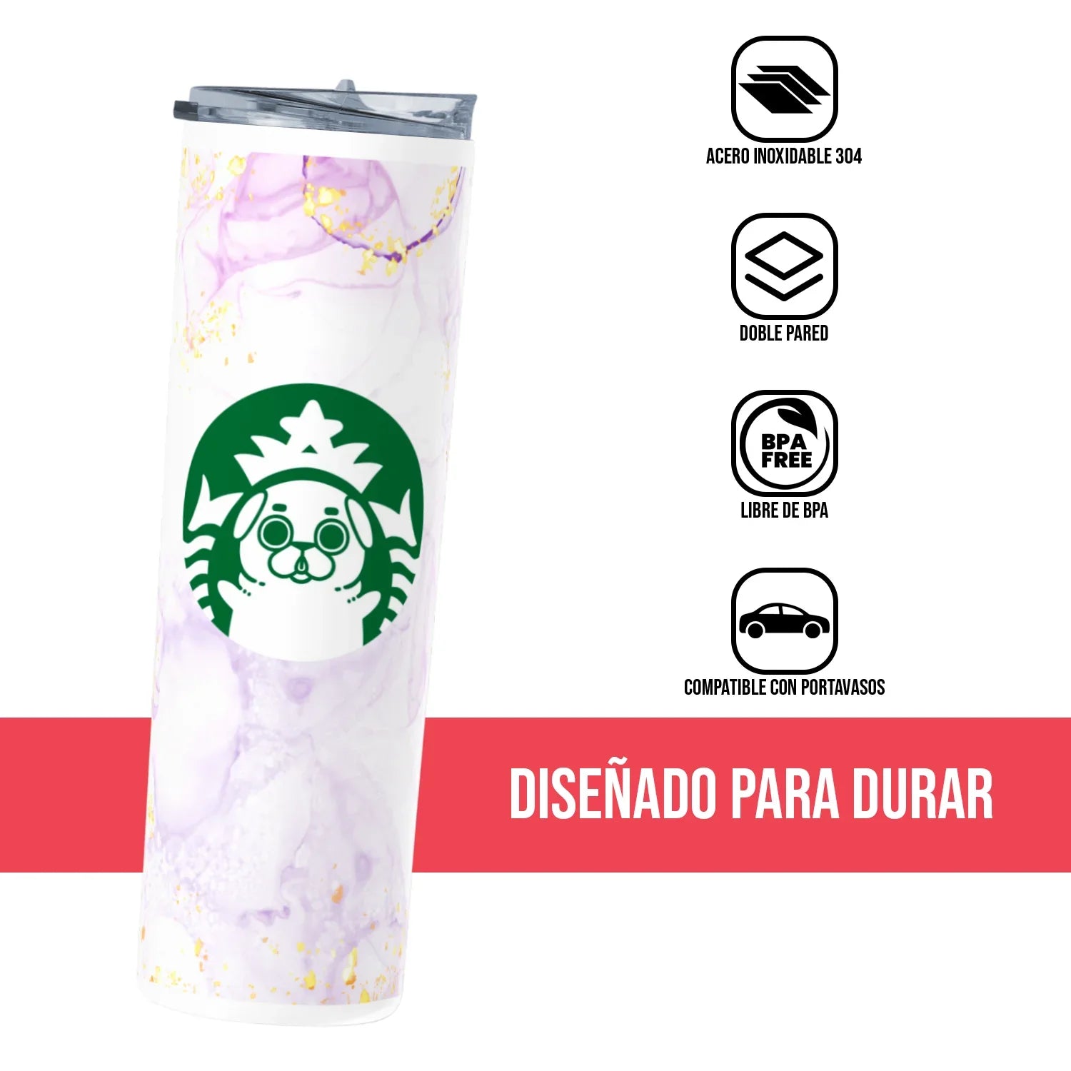 Termo Skinny Tumbler 20 oz de acero inoxidable - Perrito Starpugs