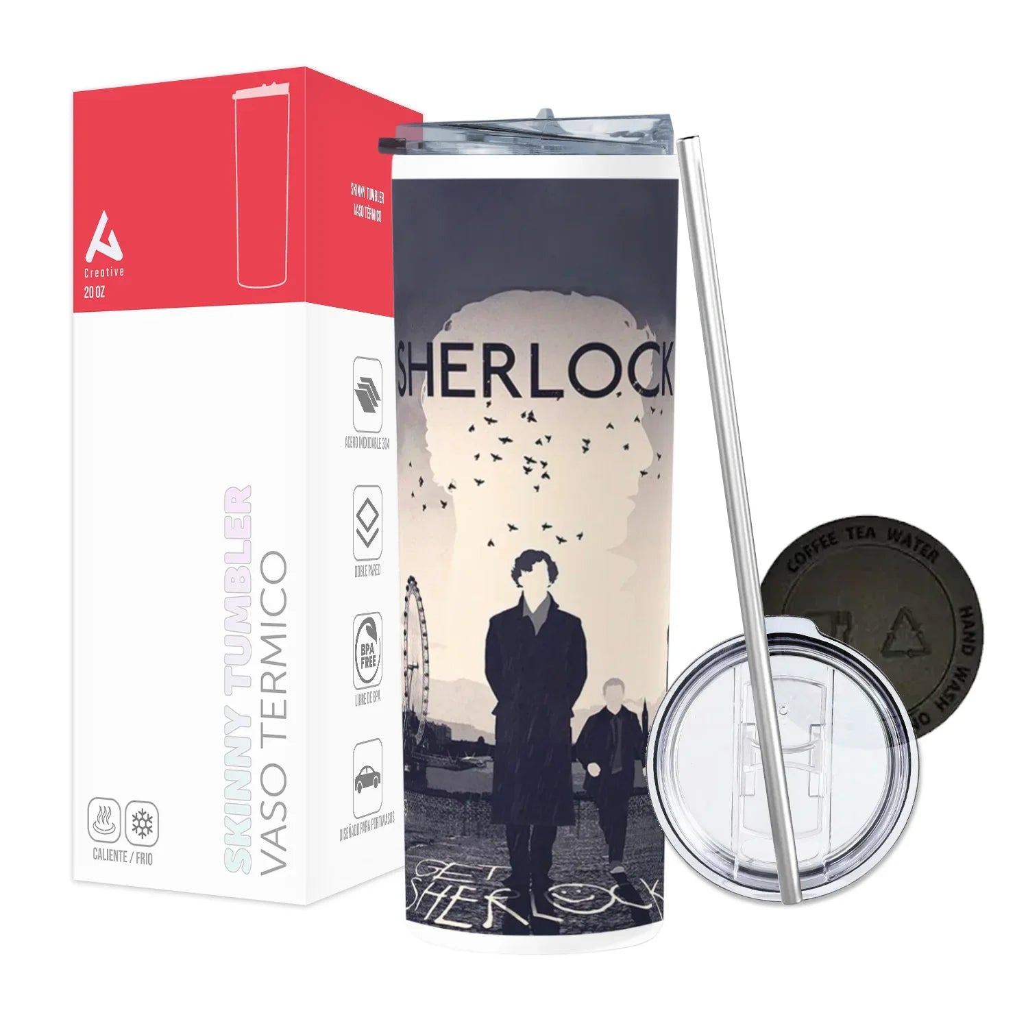 Termo Skinny Tumbler 20 oz de acero inoxidable - Sherlock Holmes