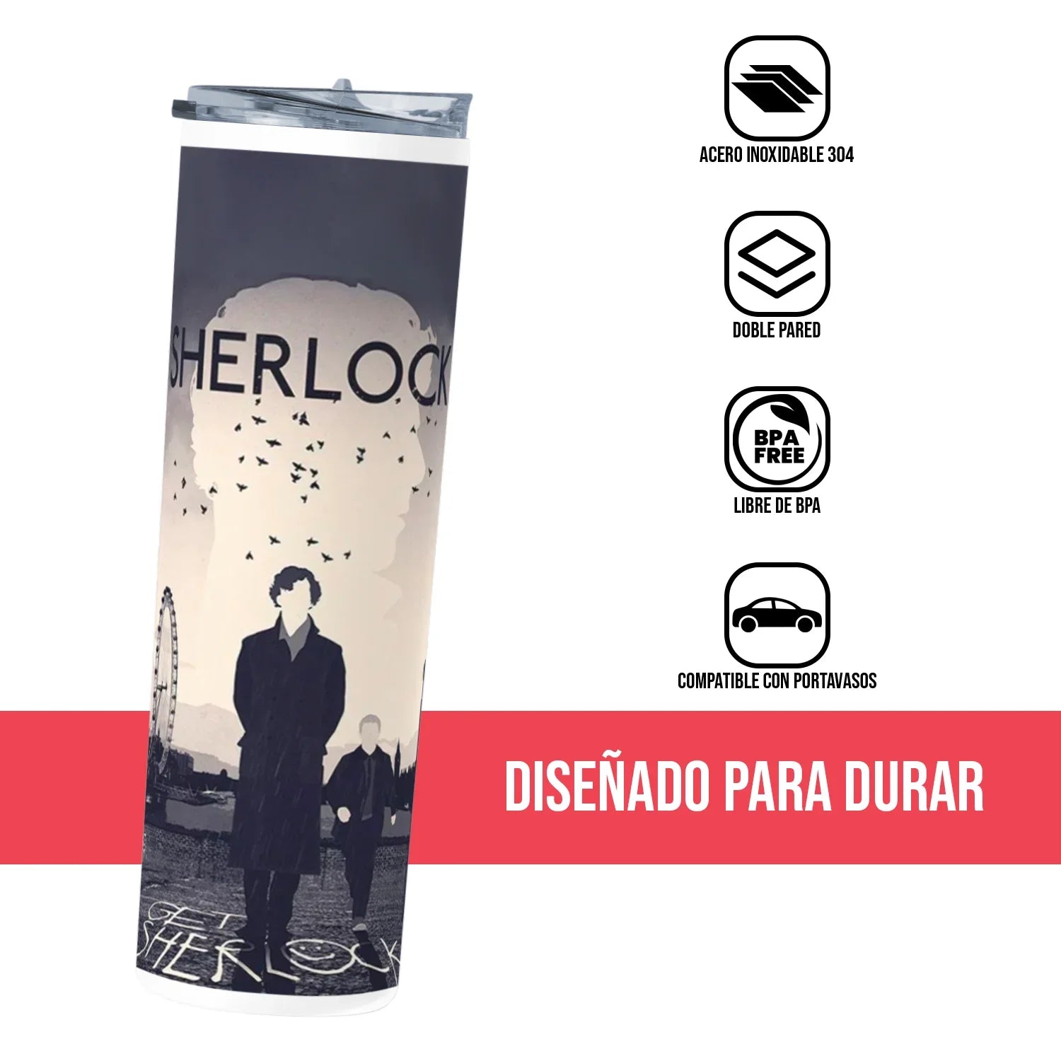Termo Skinny Tumbler 20 oz de acero inoxidable - Sherlock Holmes