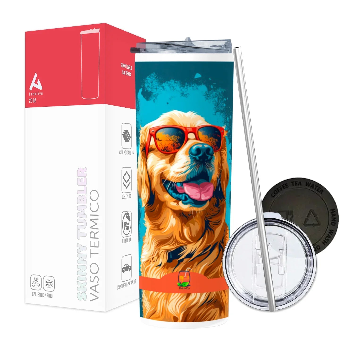 Termo Skinny Tumbler 20 oz de acero inoxidable - Perrito lentes