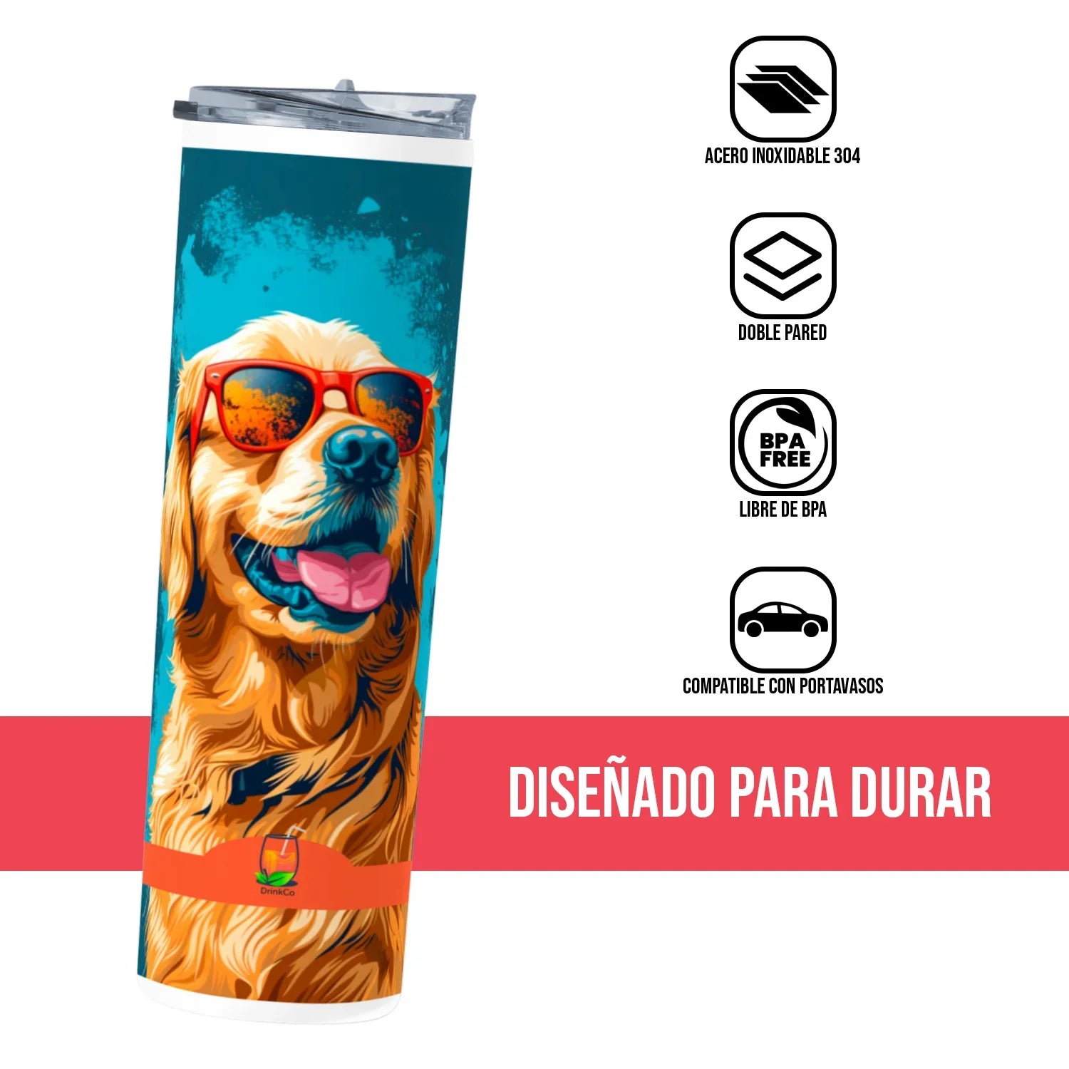 Termo Skinny Tumbler 20 oz de acero inoxidable - Perrito lentes