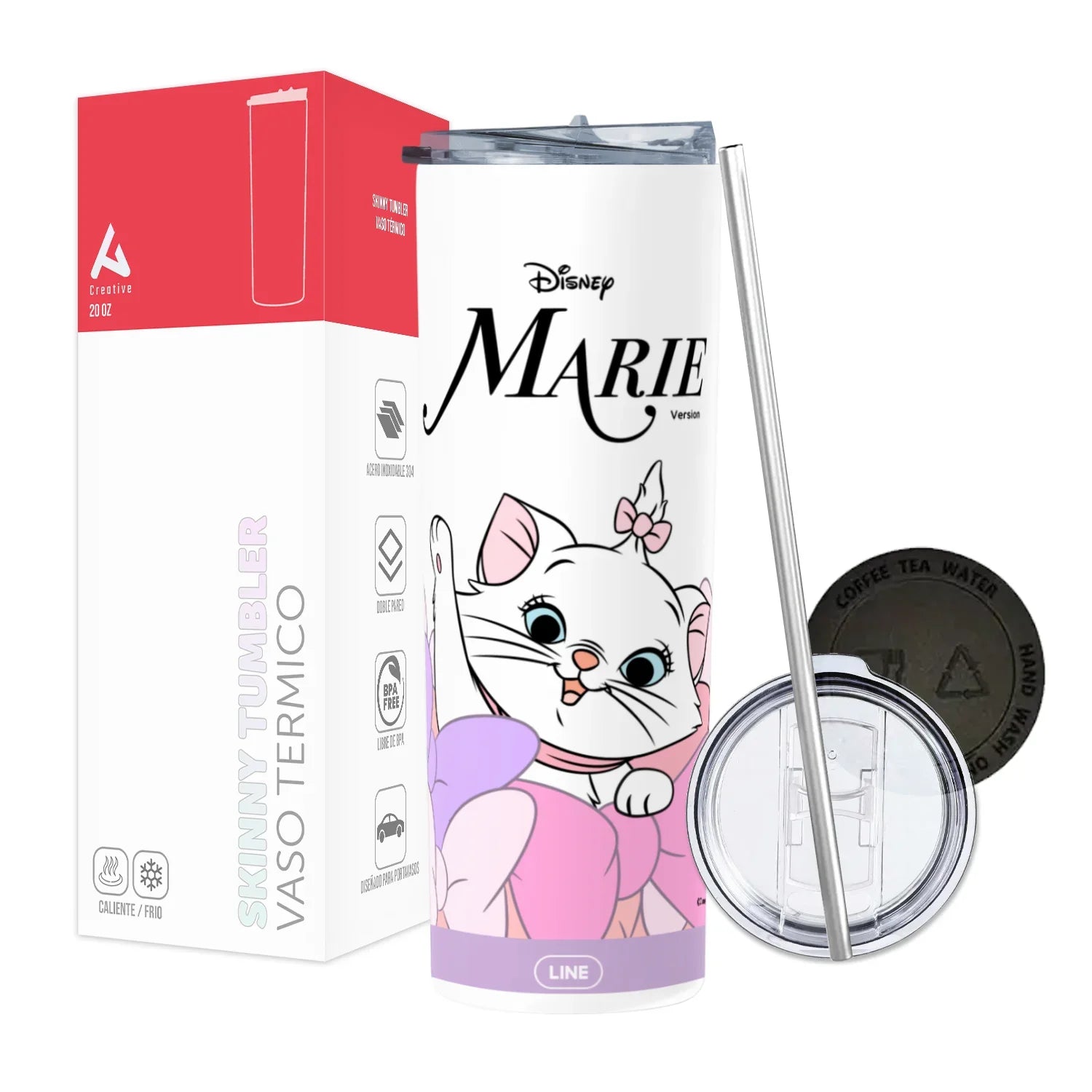 Termo Skinny Tumbler 20 oz de acero inoxidable - Aristogatos Marie